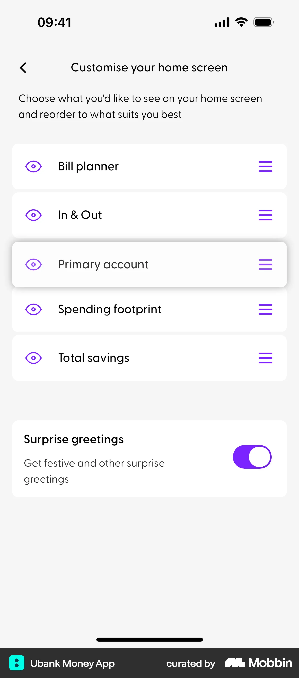 Ubank Money App iOS Reorder screen