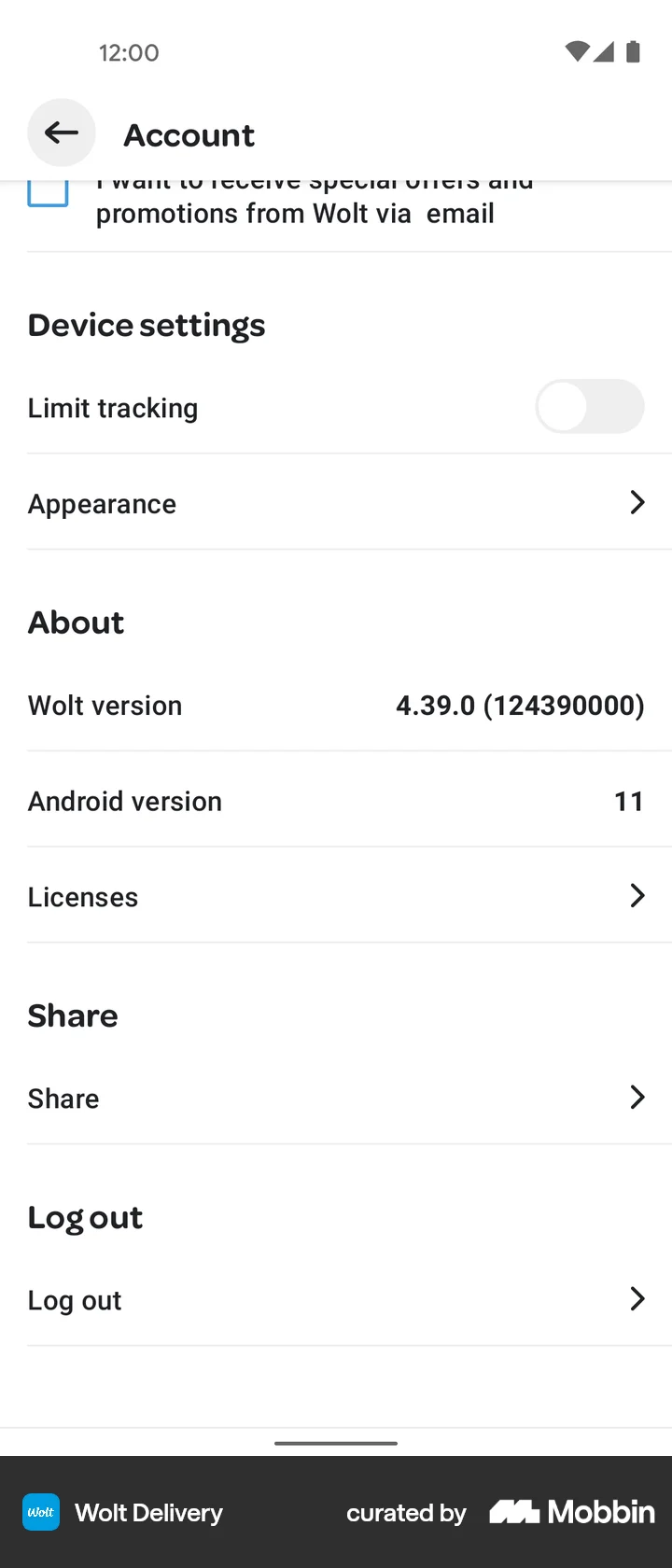 Wolt Delivery Android Logging out Flow | Mobbin