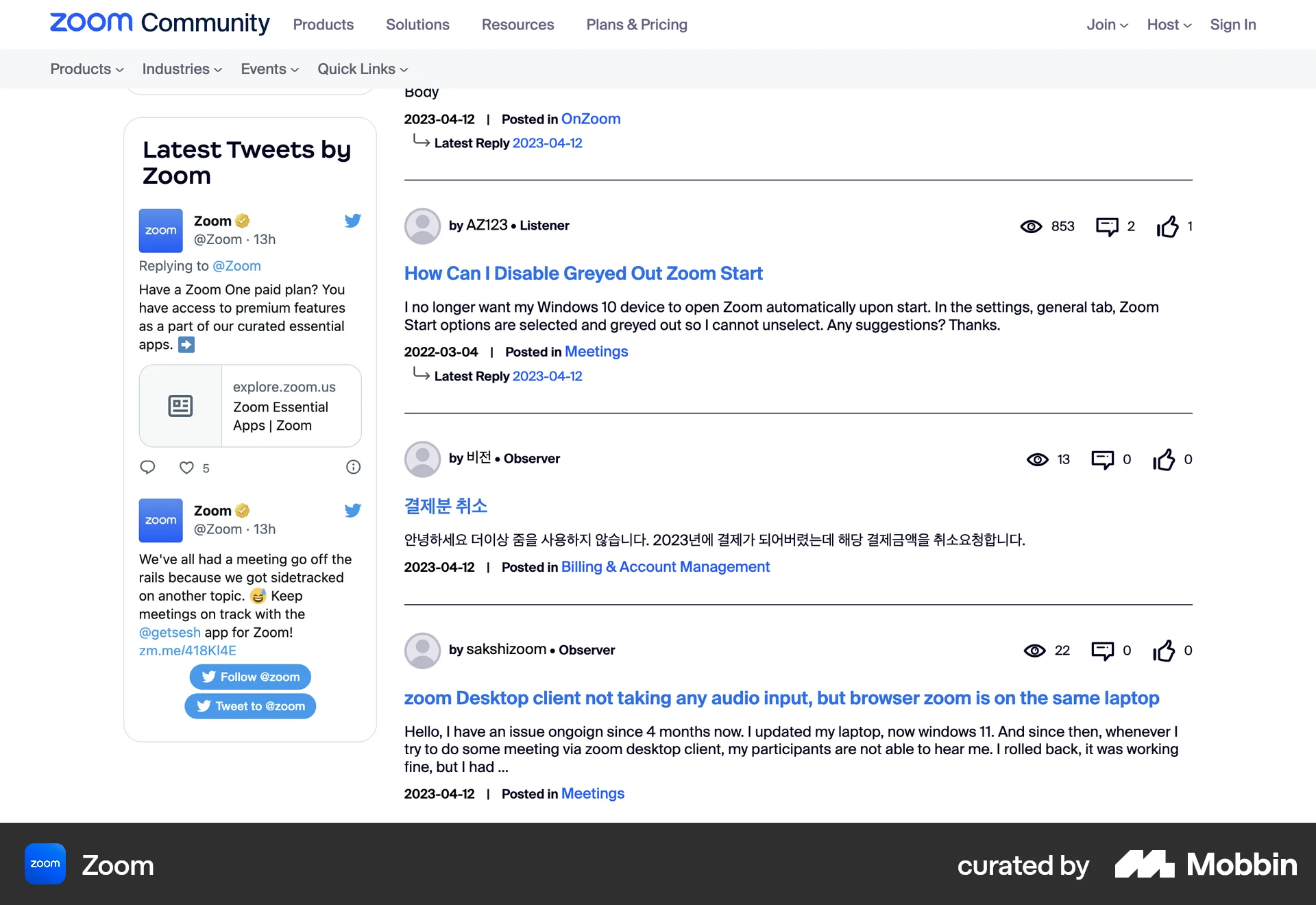 Zoom Web Social Feed screen