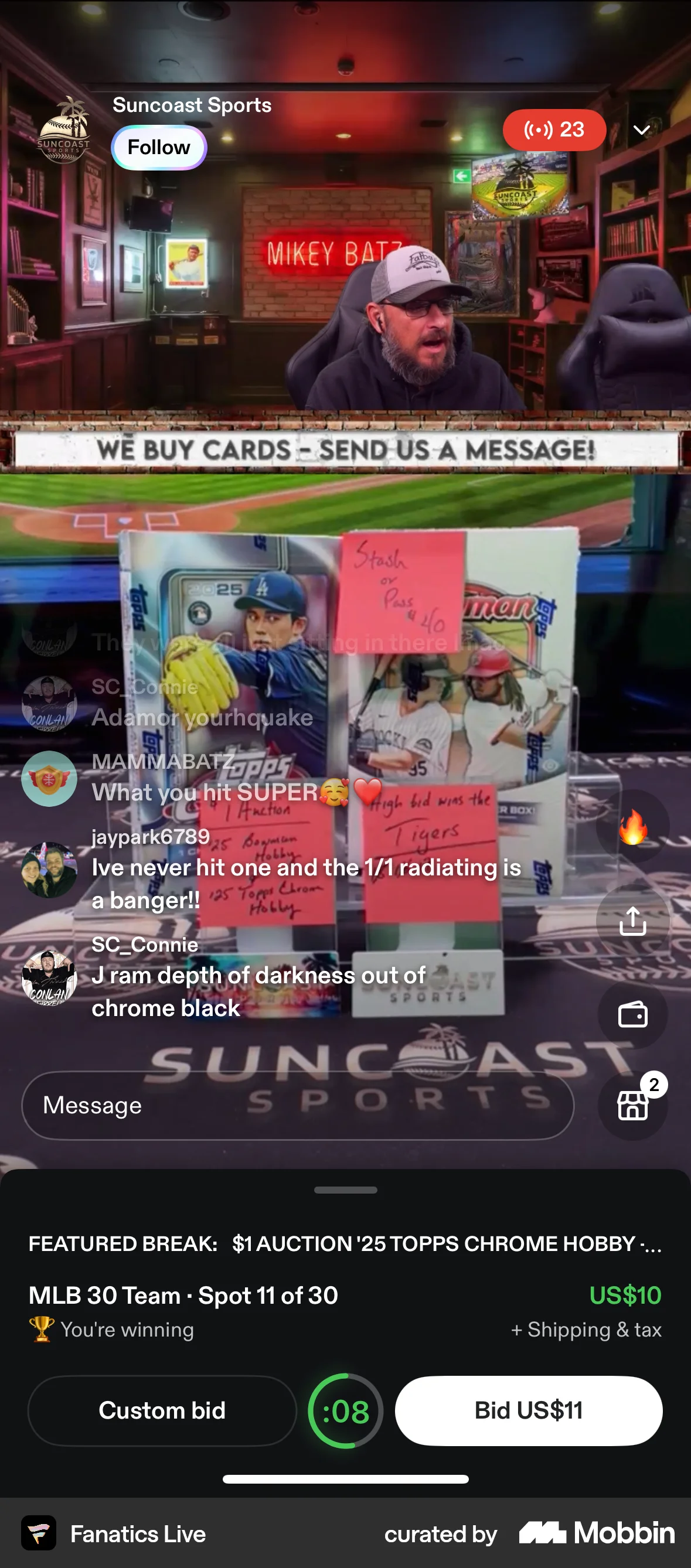 Fanatics Live iOS Timer & Clock screen