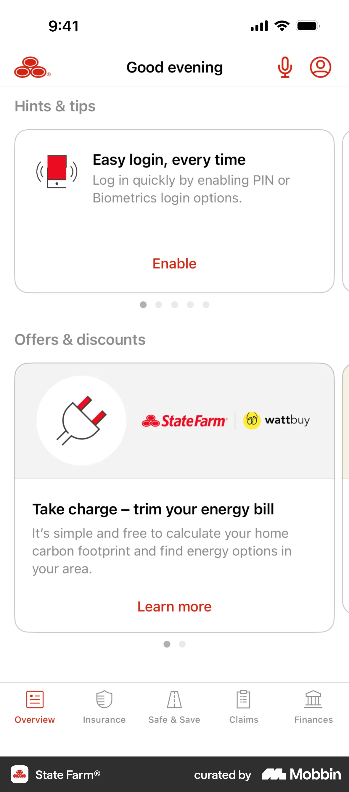 State Farm iOS screen containing Carousel UI element