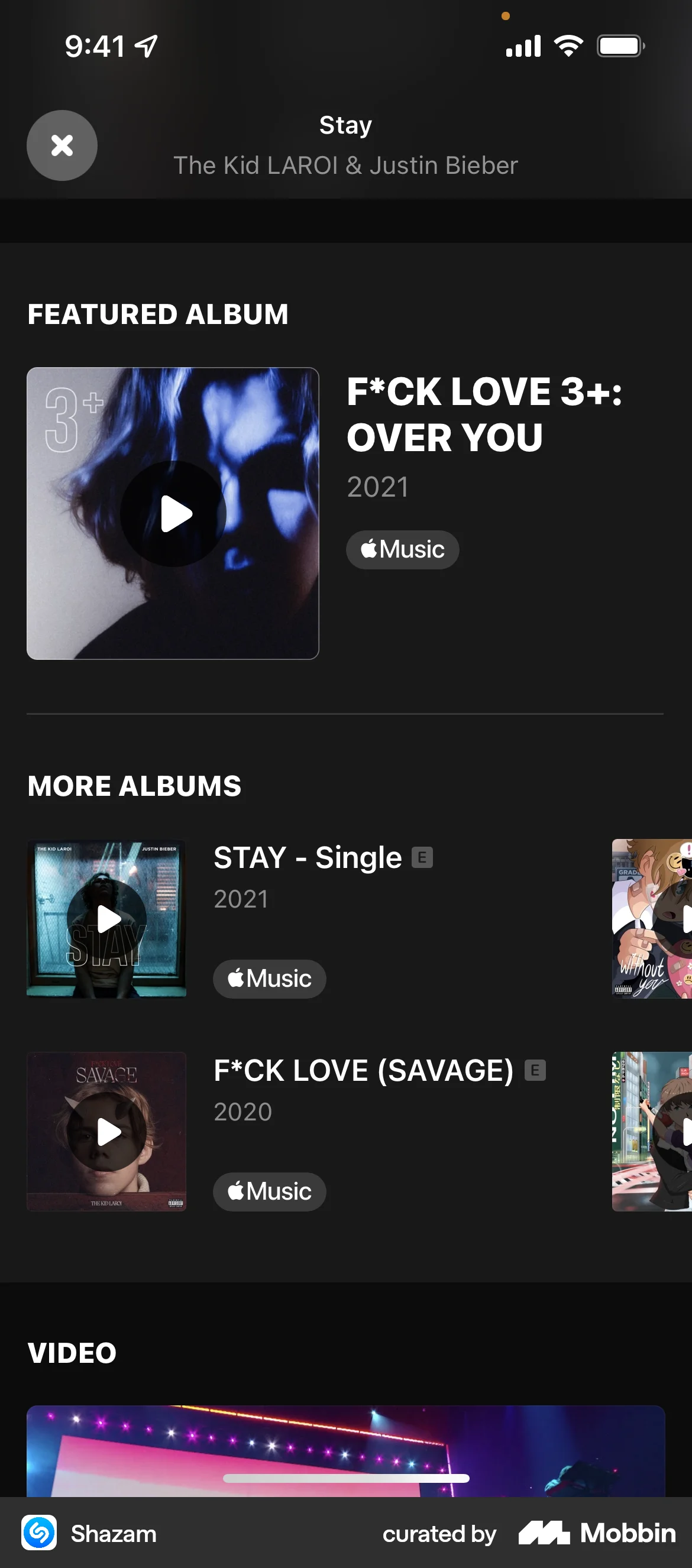 Shazam iOS Song & Podcast Detail screen