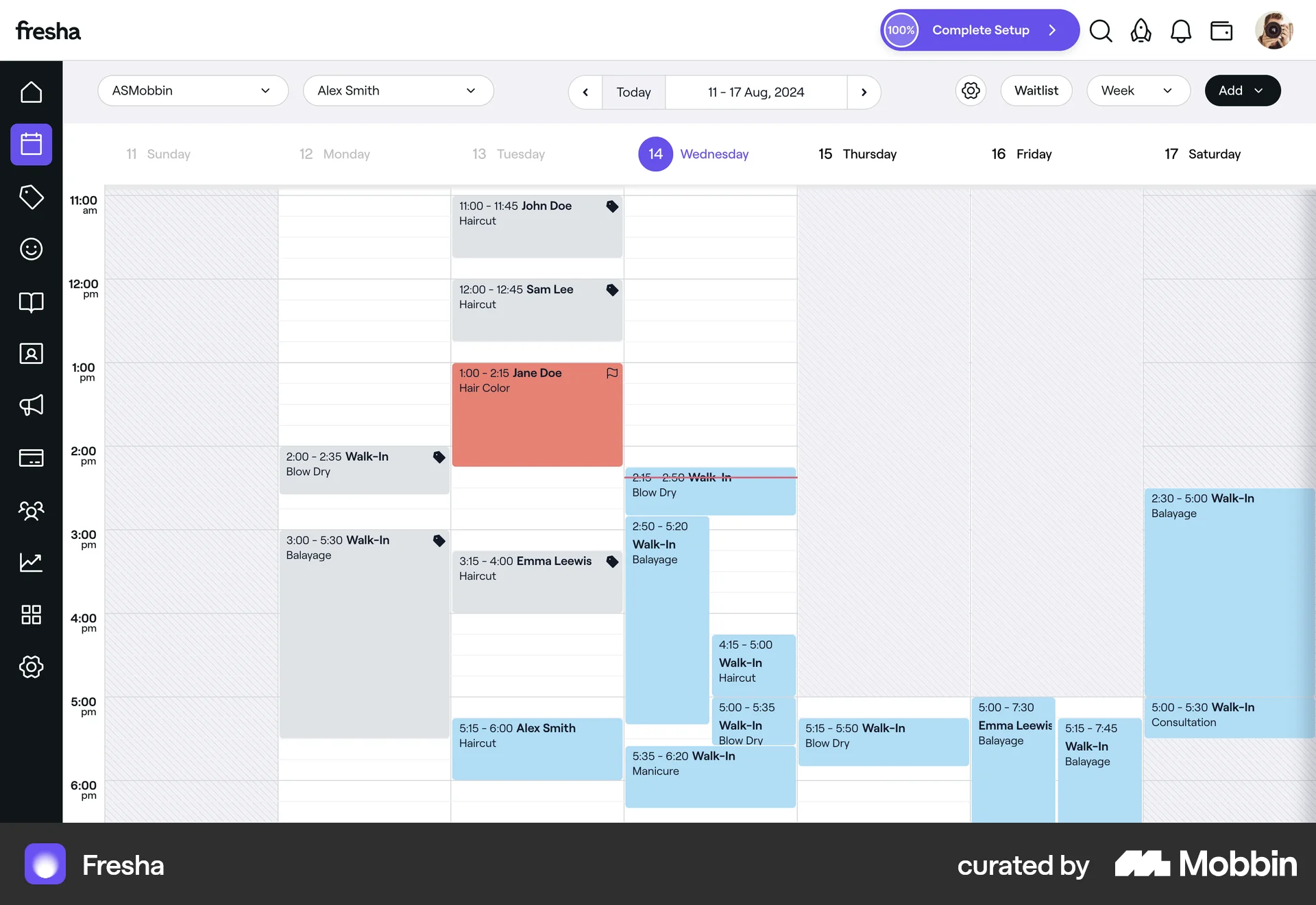 Fresha Web Calendar screen