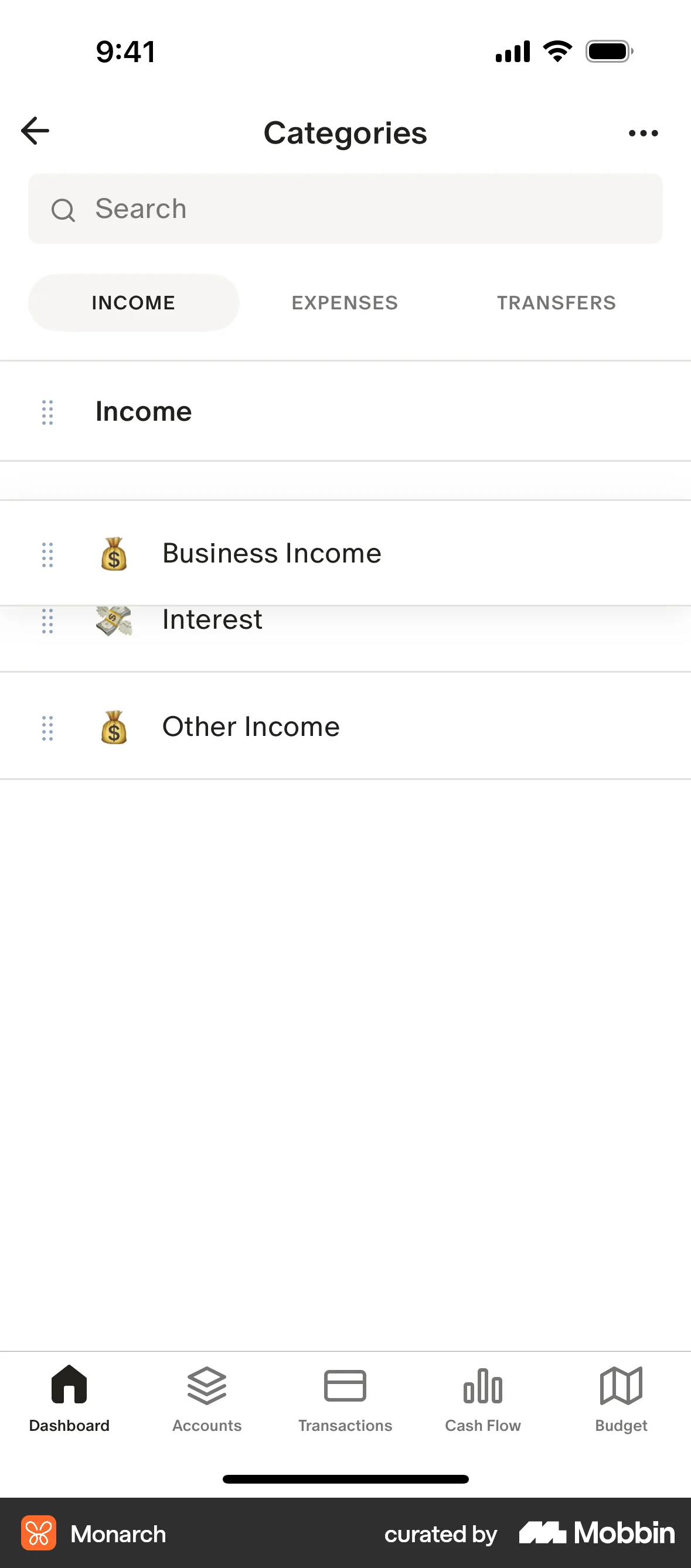 Monarch iOS Reorder screen