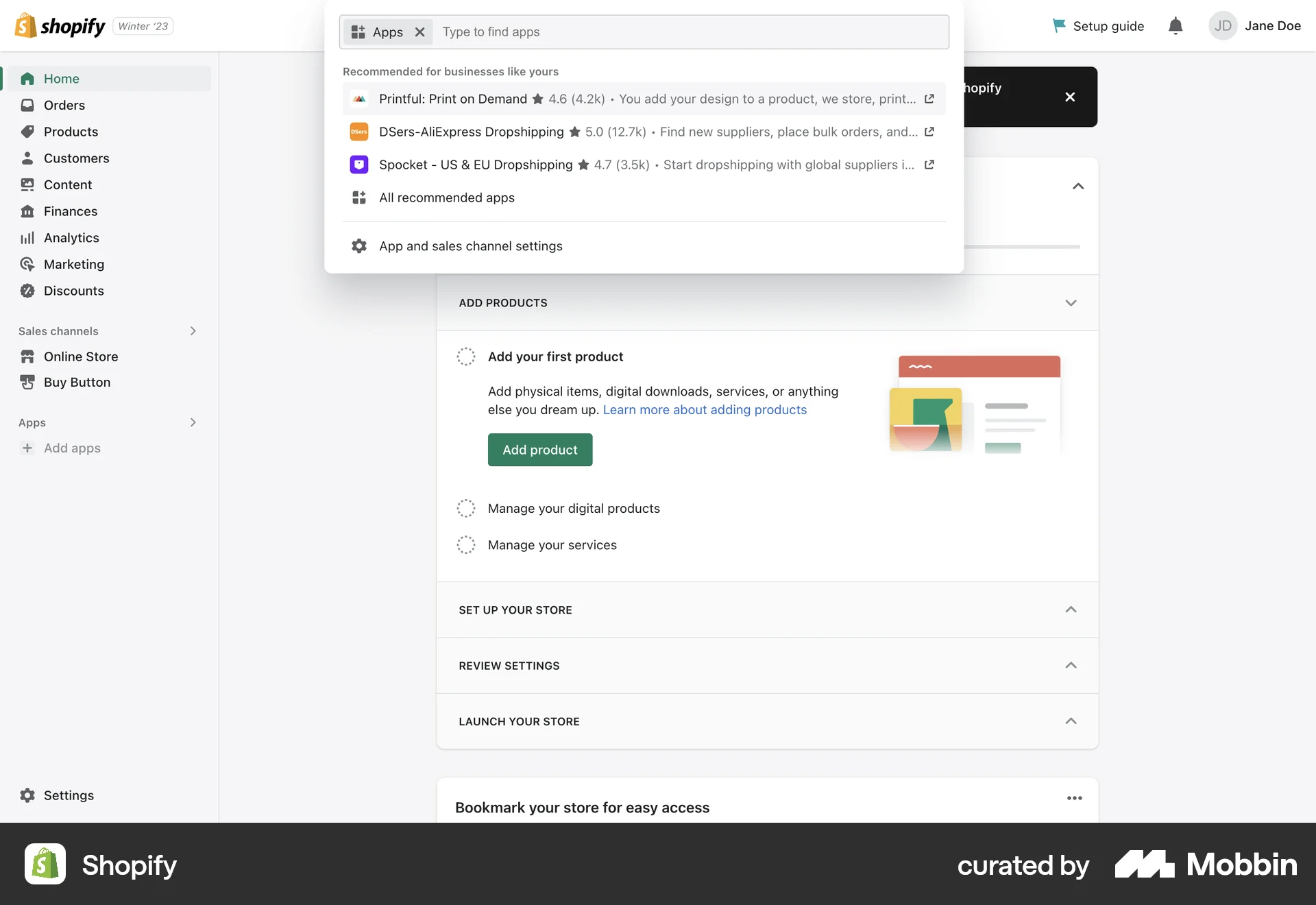 Shopify Web Command Palette screen