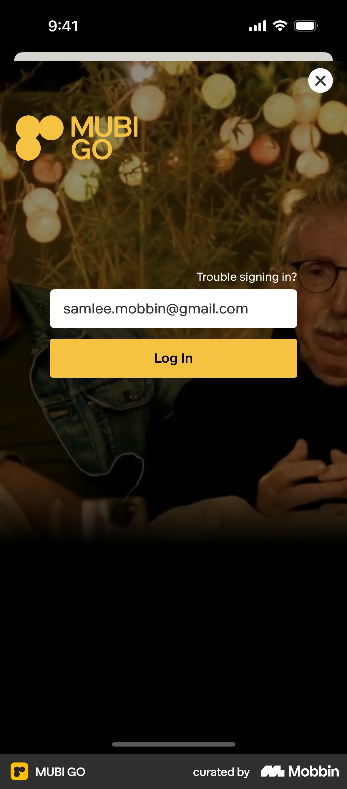 MUBI GO iOS Login screen