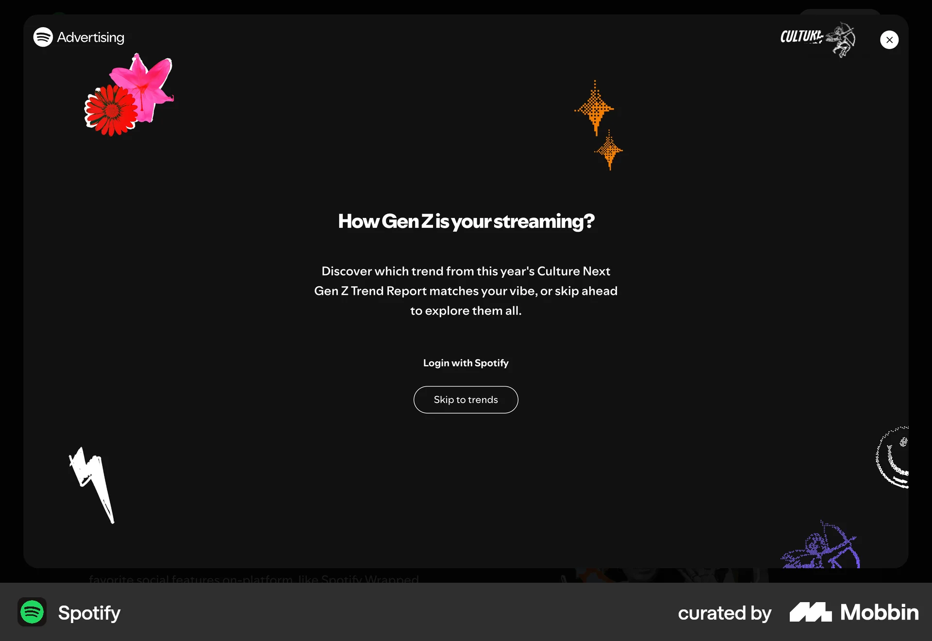 Spotify Web screen containing Modal UI UI element