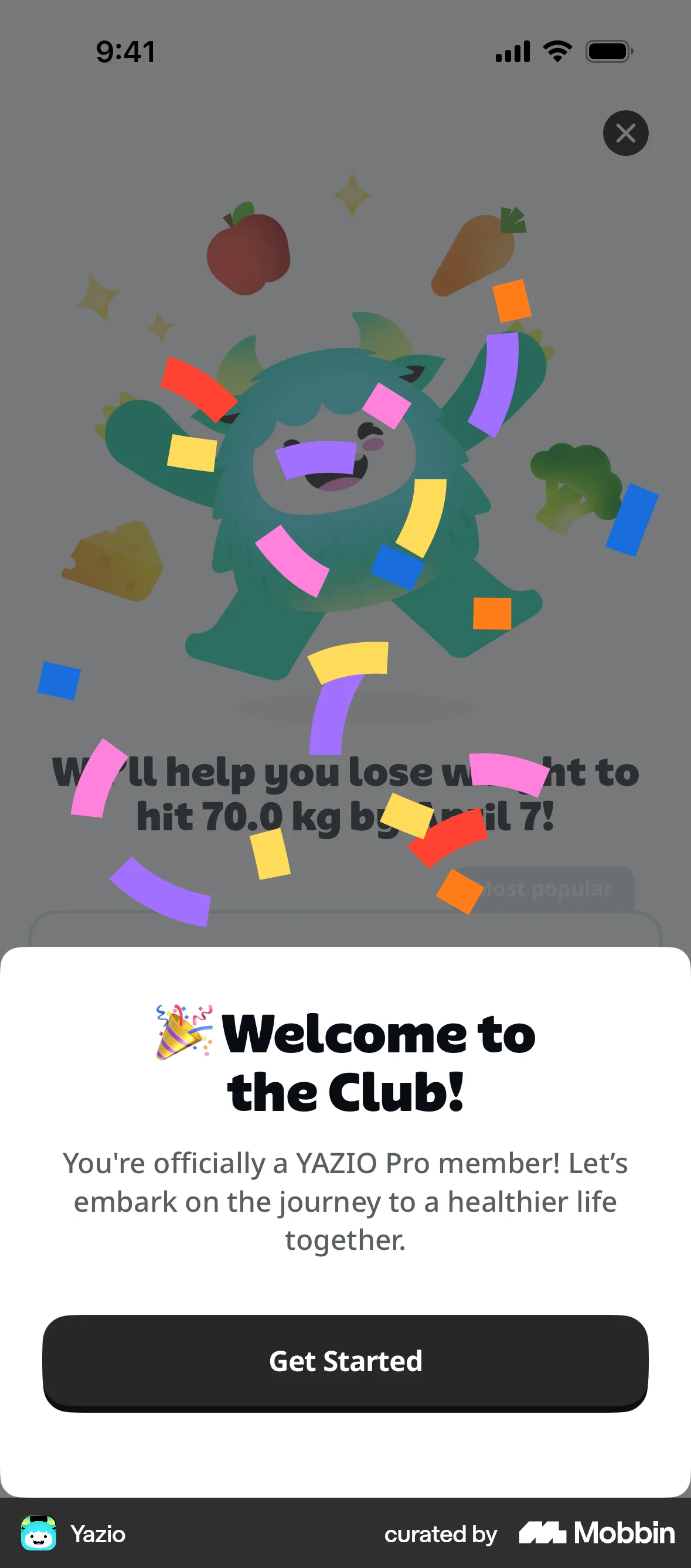 Yazio iOS Confetti screen