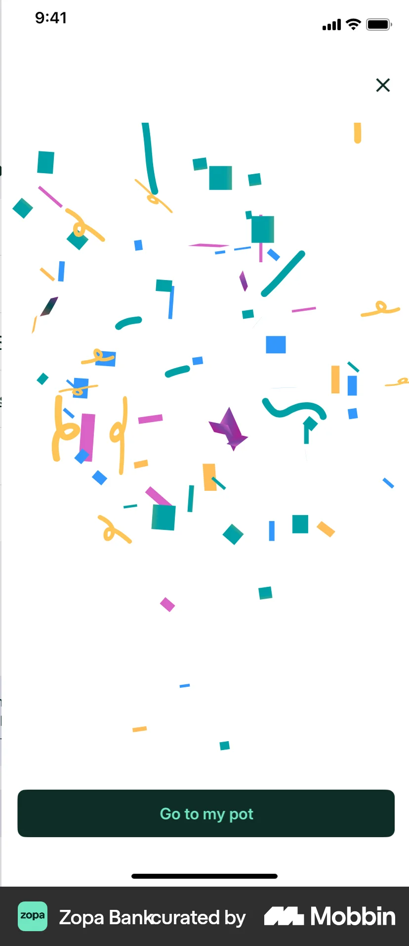 Zopa Bank iOS Confetti screen