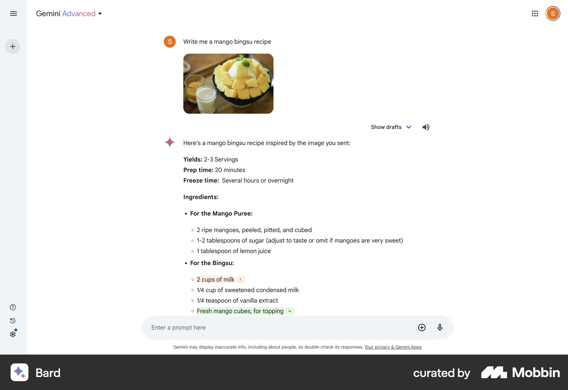 Google Gemini Web Chat Detail screen