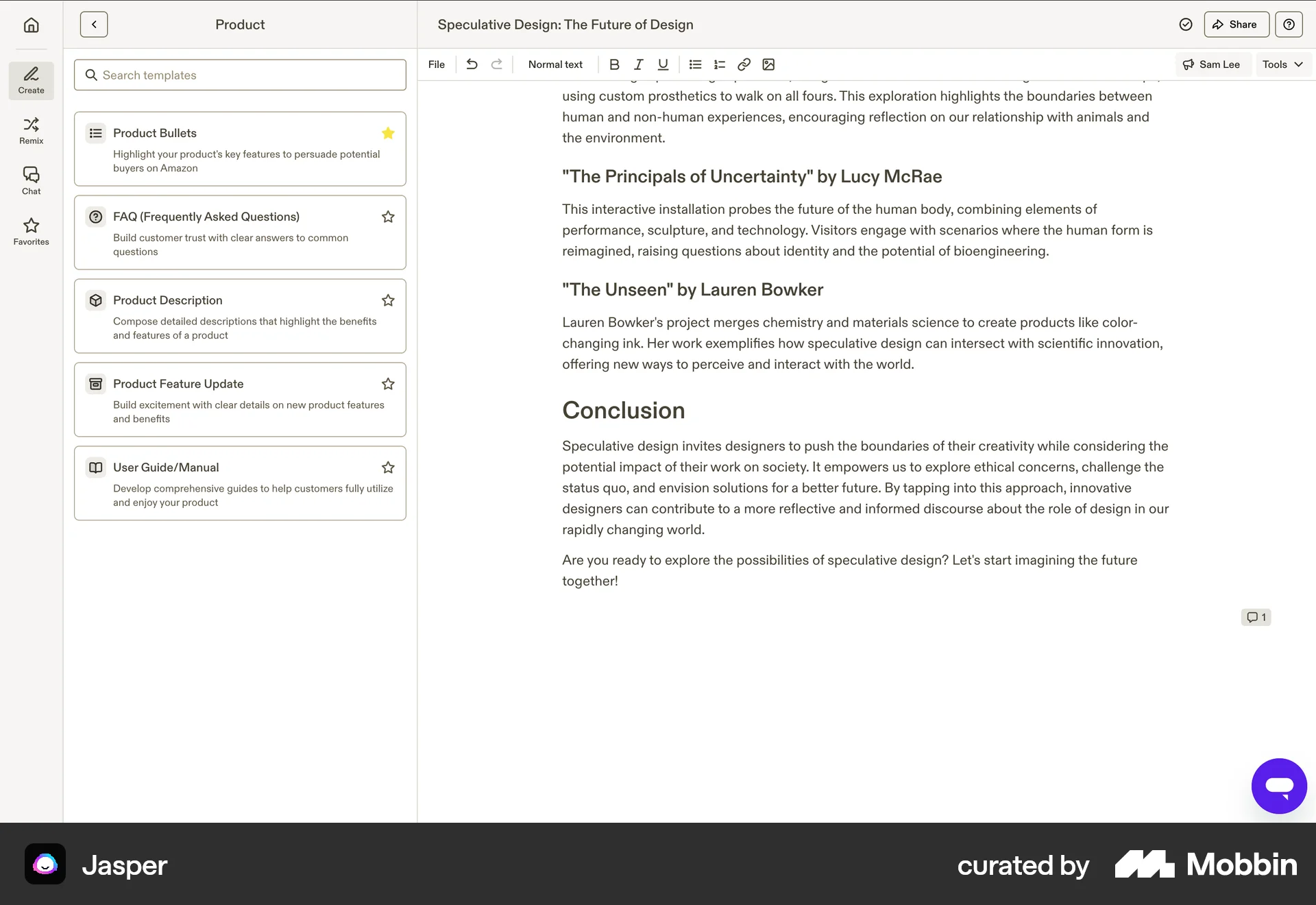 Jasper Web Favorite & Pin screen