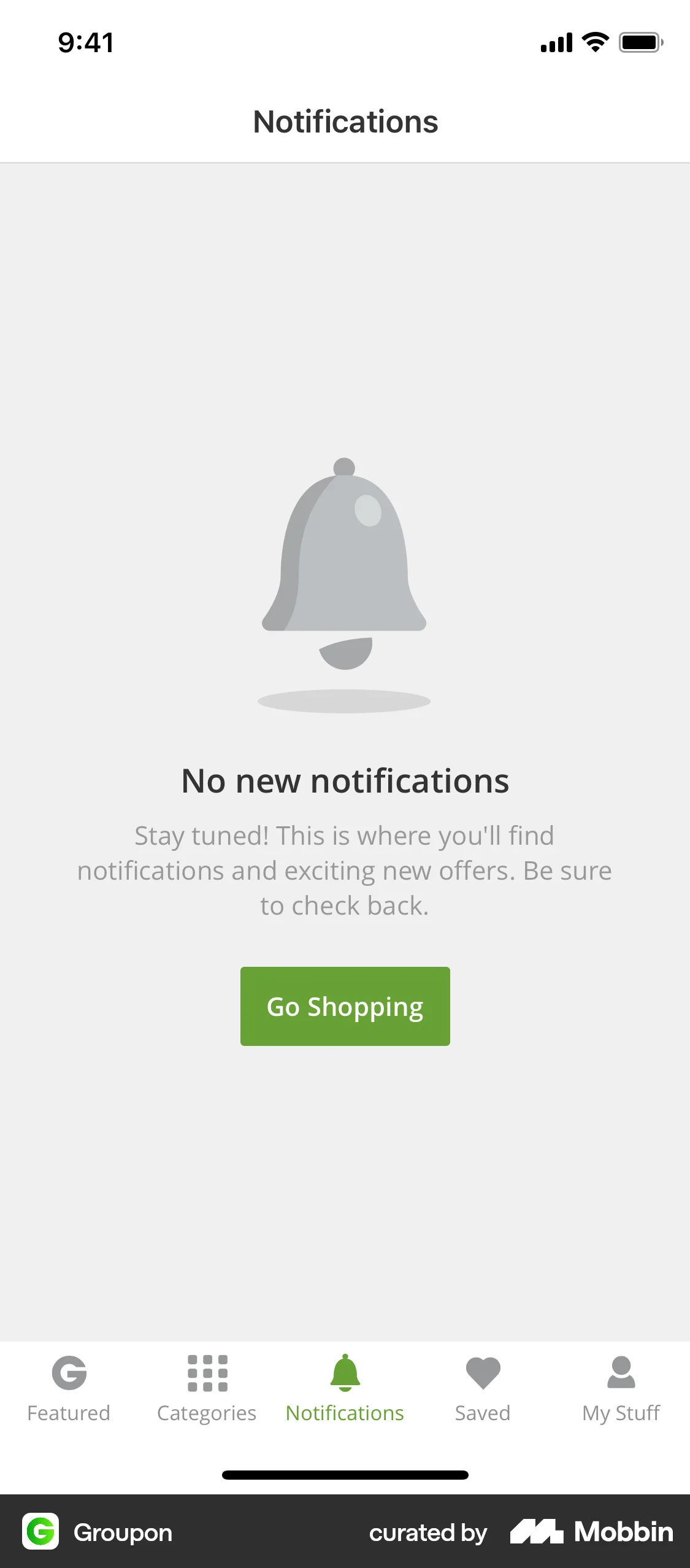 Groupon iOS Notifications screen