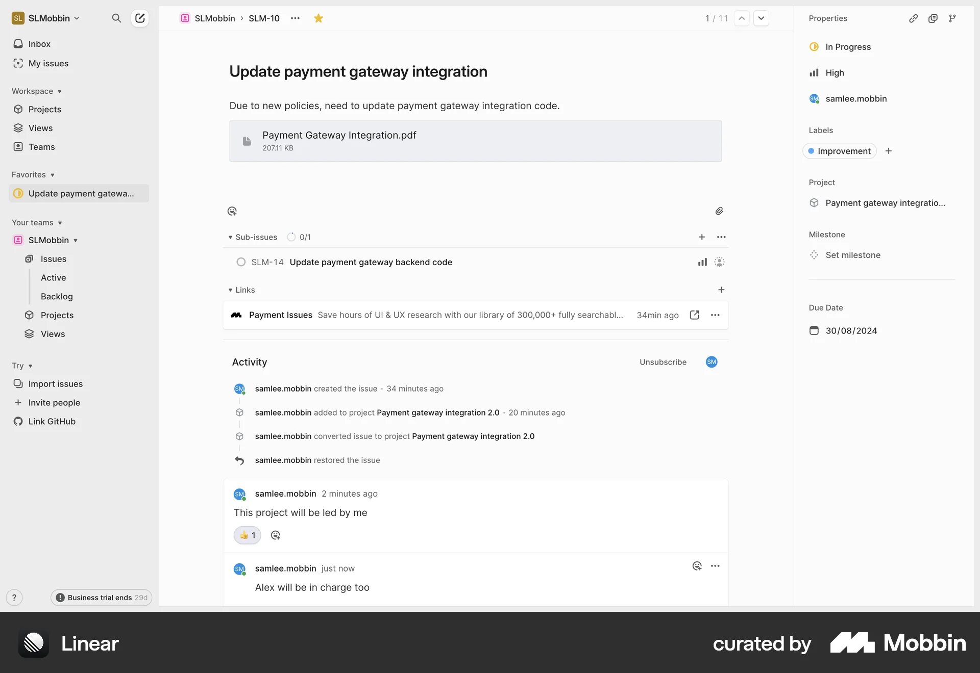 Linear Web Like & Upvote screen