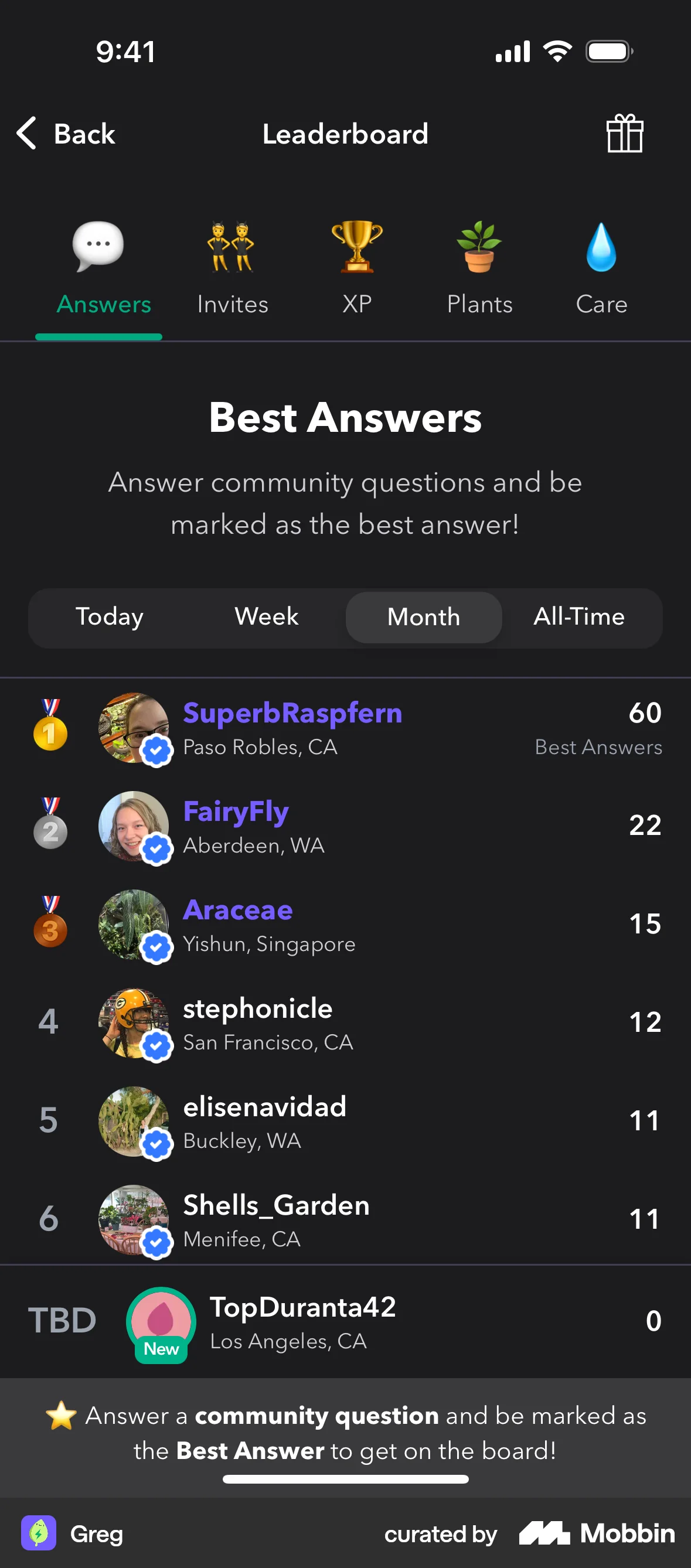 Greg iOS Leaderboard screen