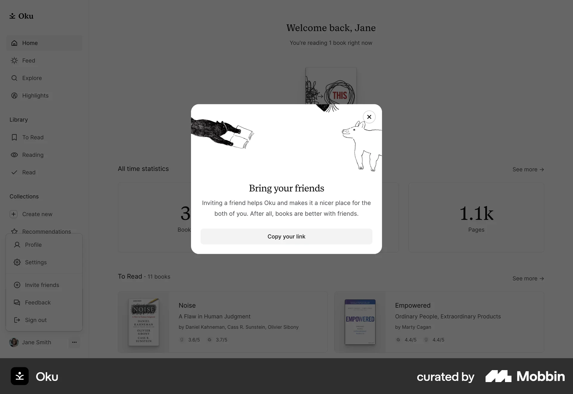 Oku Web Invite & Refer Friends screen