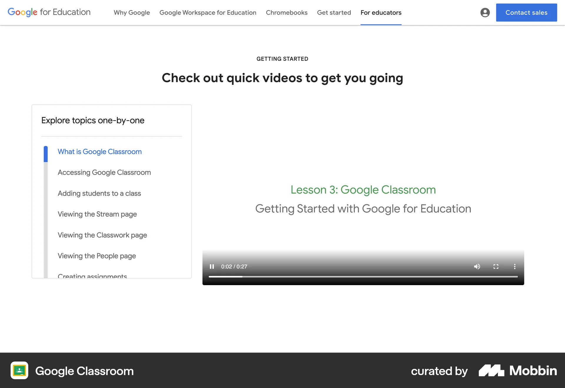 Google Classroom Web Video Player screen