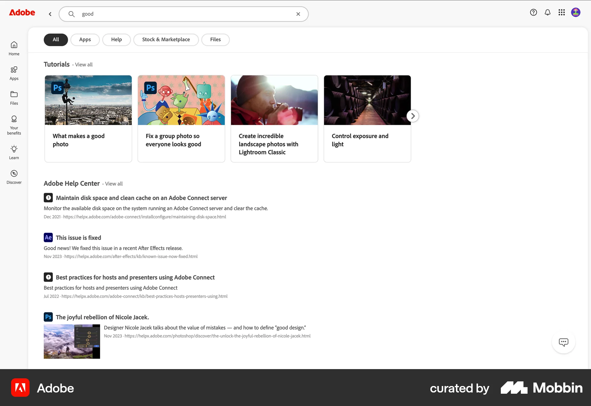 Adobe Web Help & Support screen