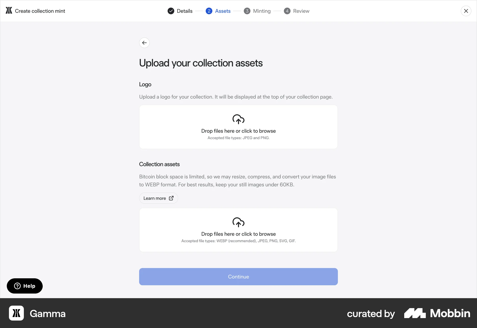 Gamma Web screen containing File Upload UI element