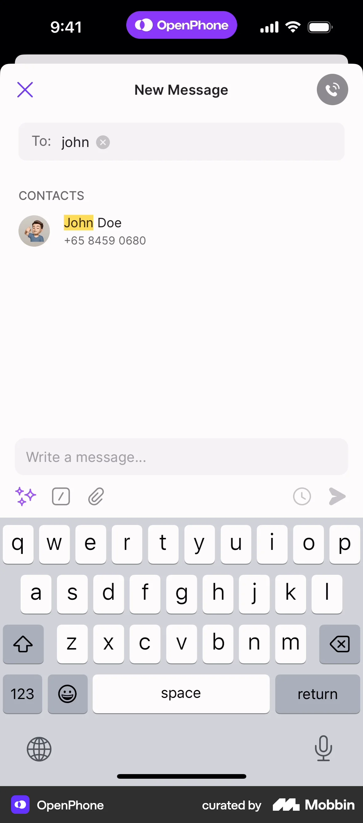 OpenPhone iOS Search screen