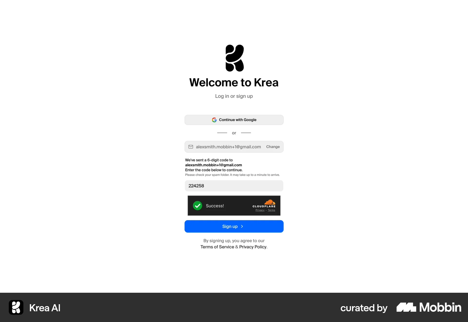 Krea AI Web Verification screen