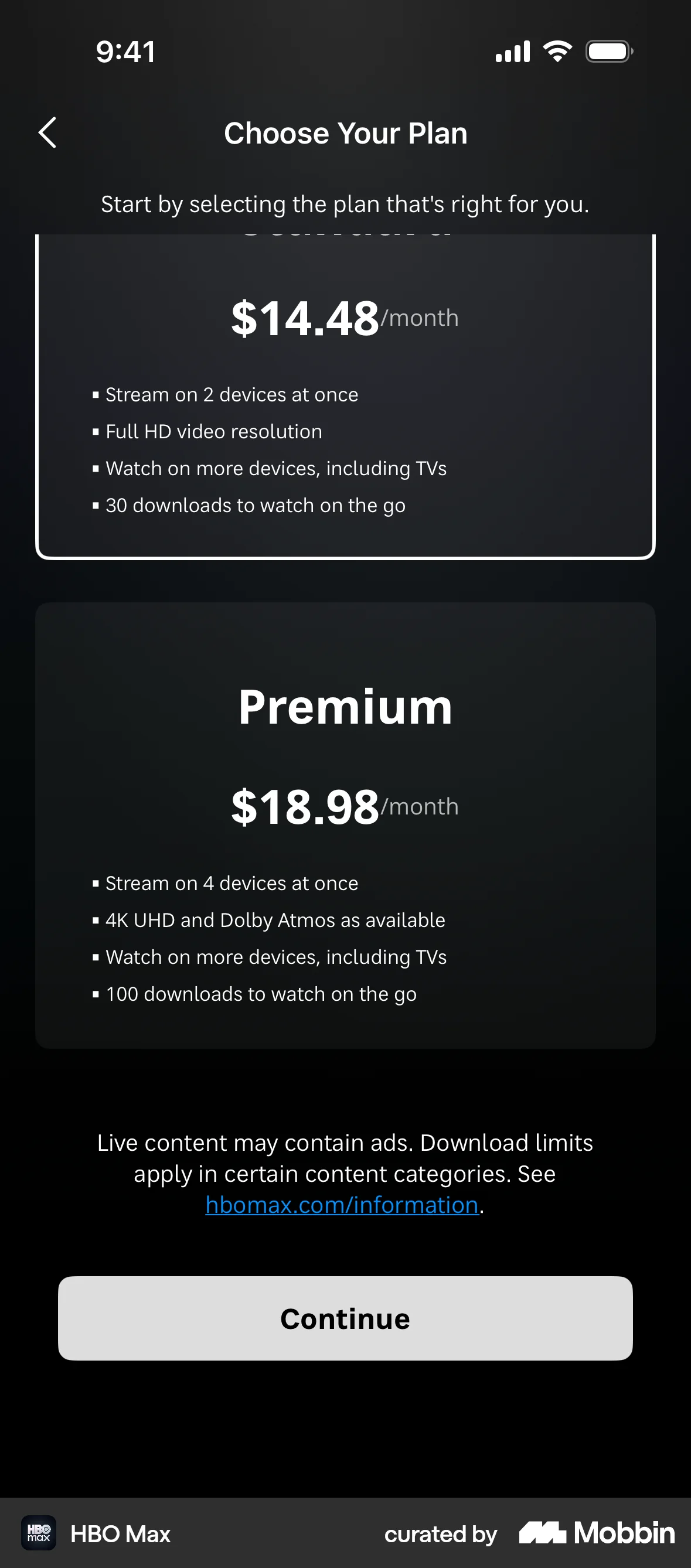 HBO Max Onboarding screen