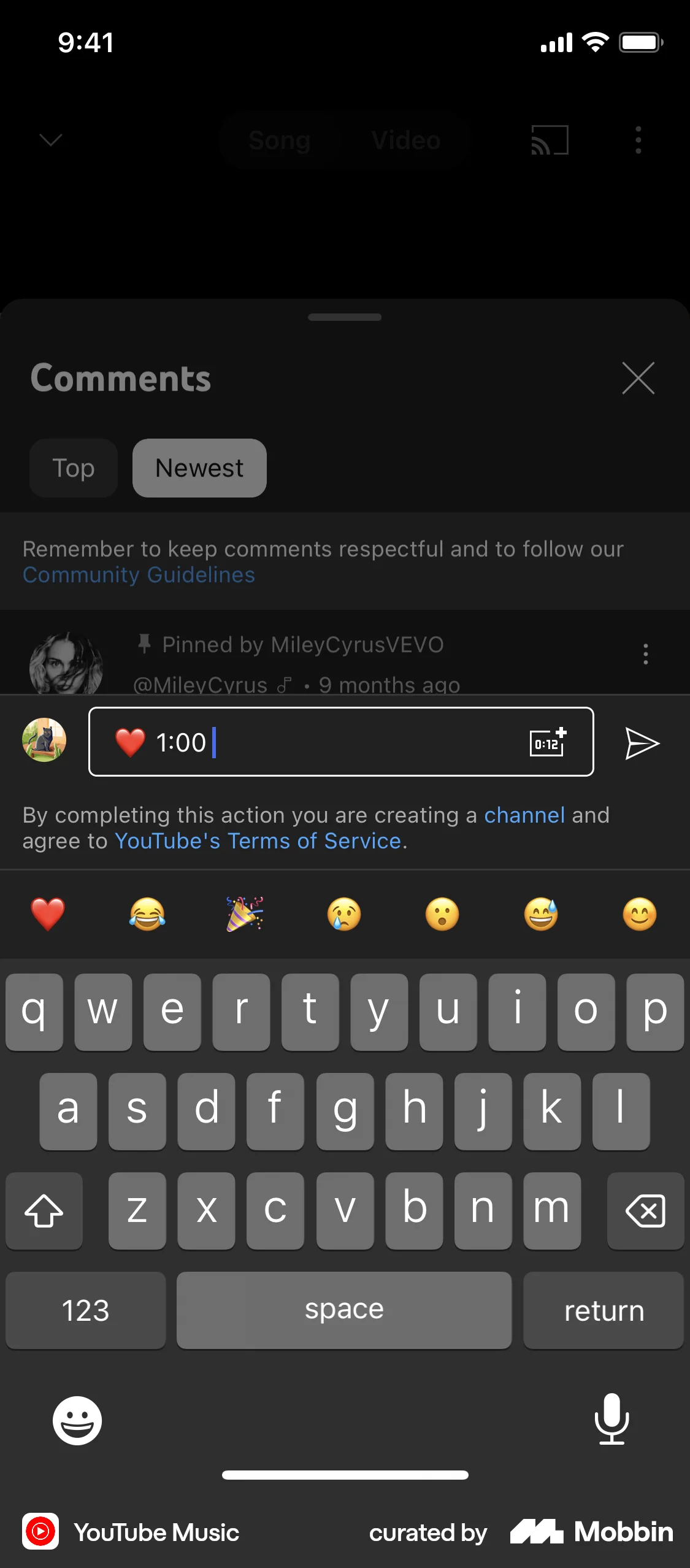 YouTube Music iOS Comments screen