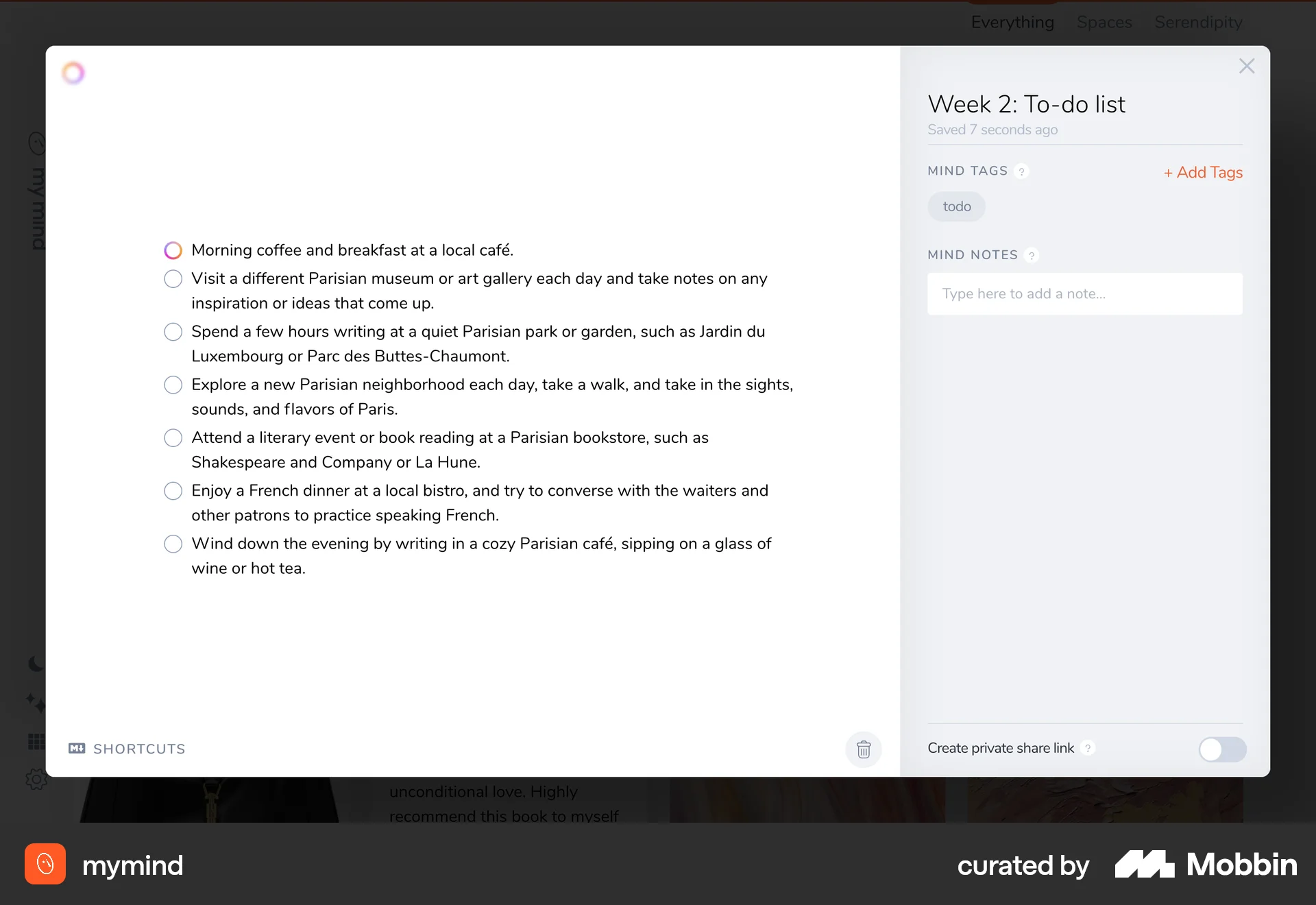mymind Web Note Detail screen