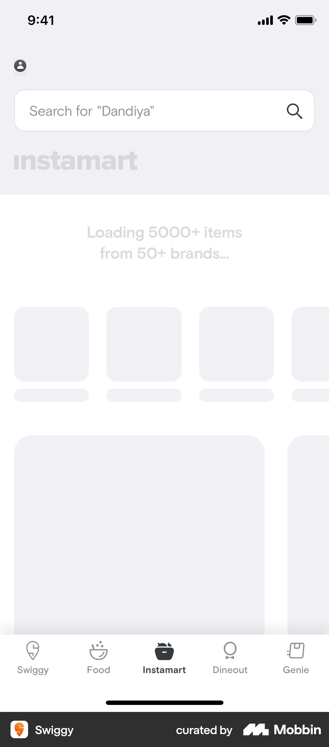 Swiggy iOS screen containing Skeleton UI element