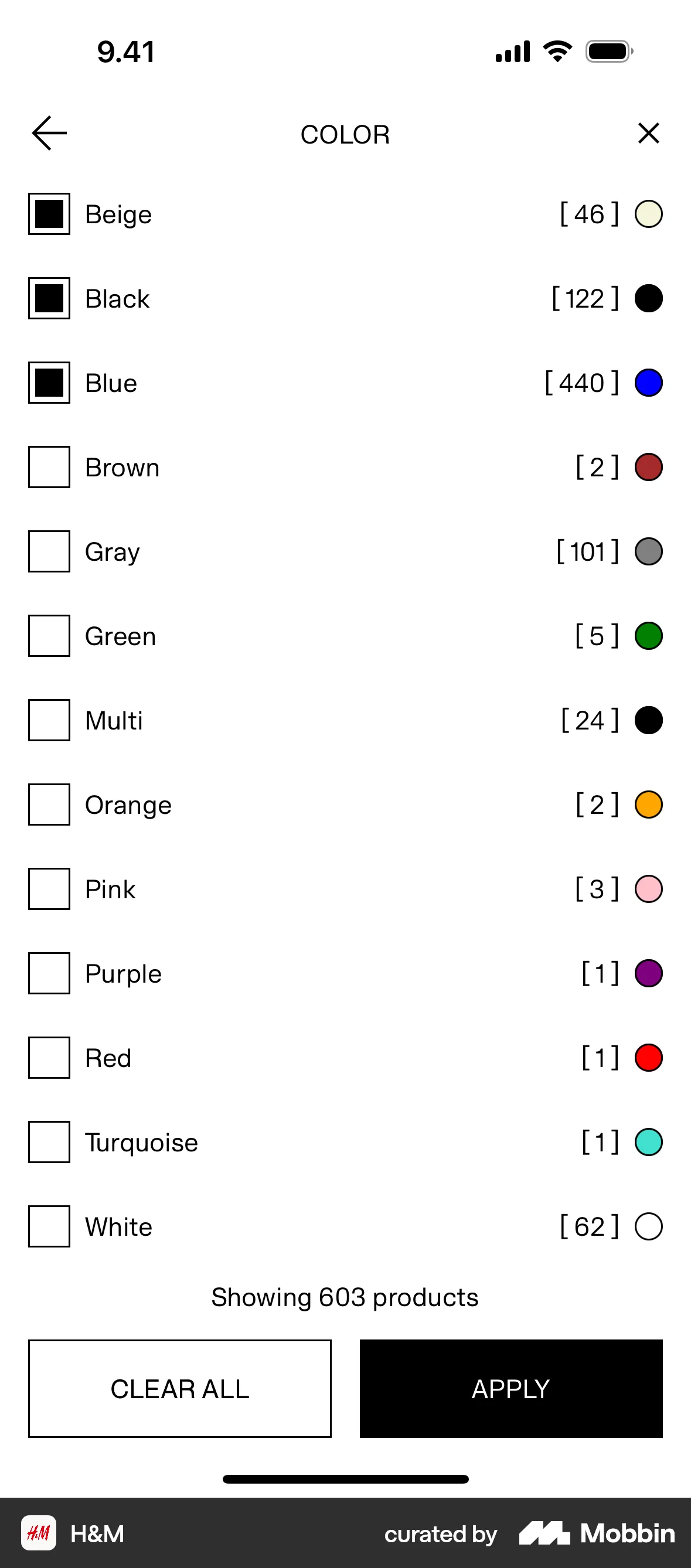 H&M iOS screen containing Color Picker UI element
