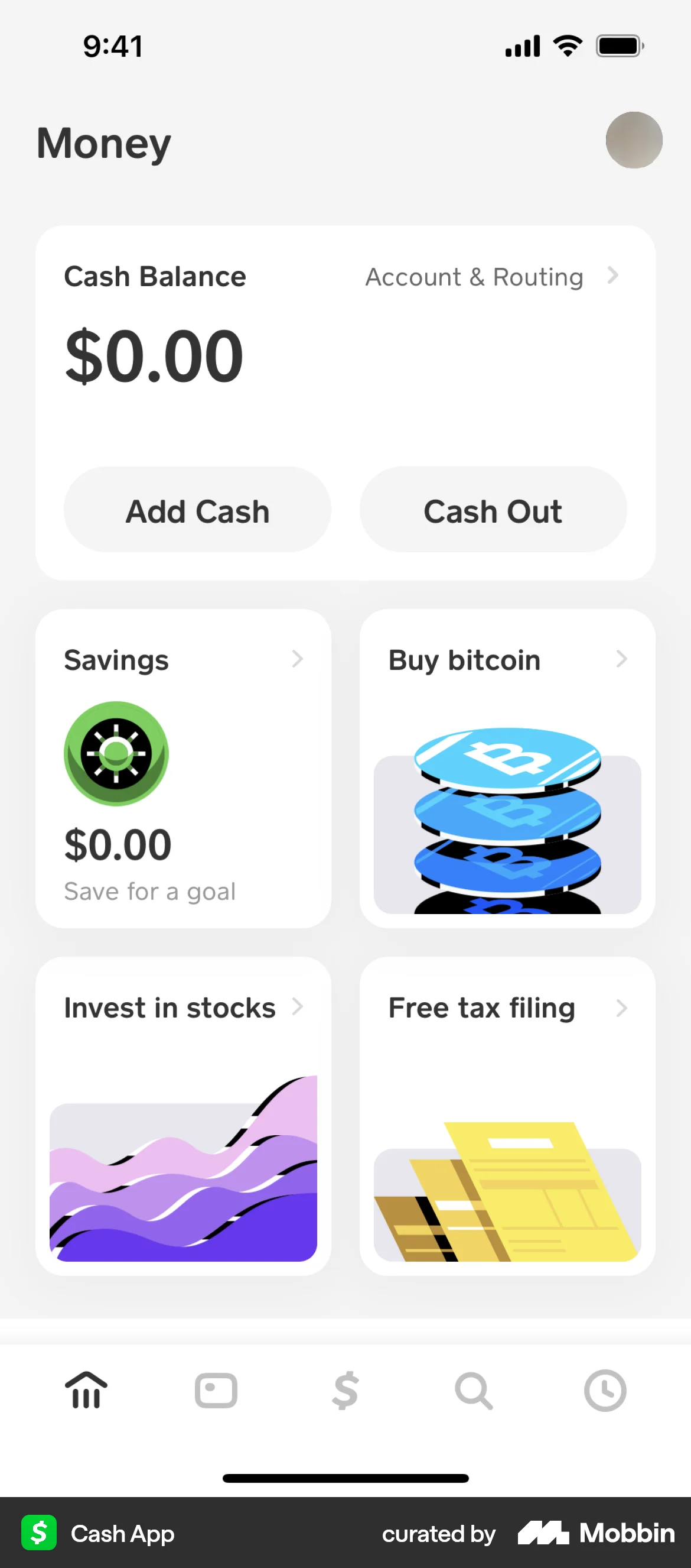 Cash App iOS Home screen