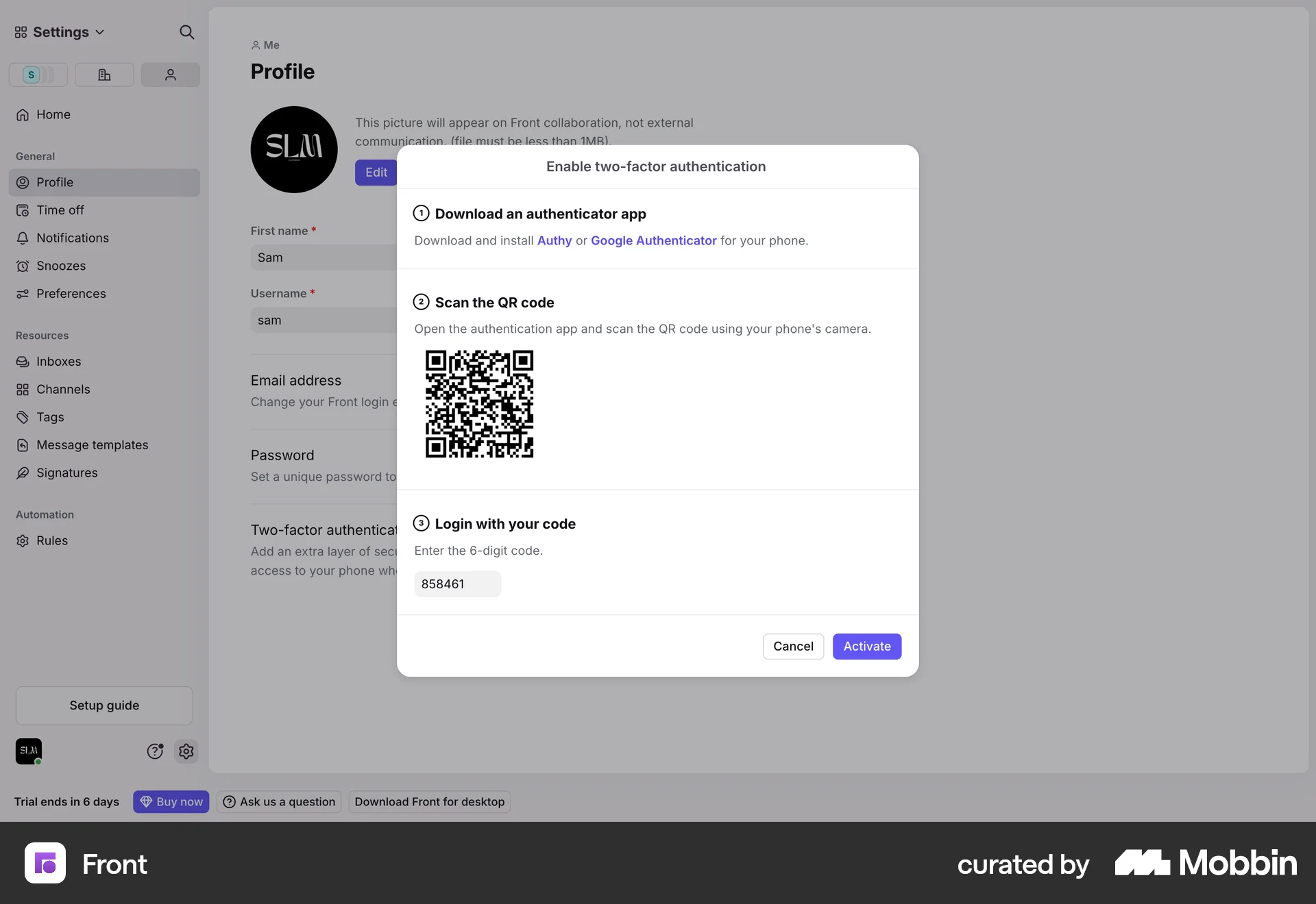 Front Web QR Code screen