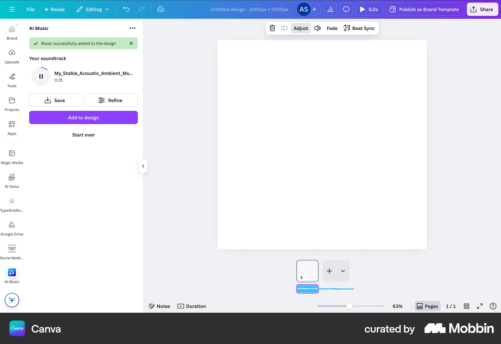 Canva Web Audio Player screen