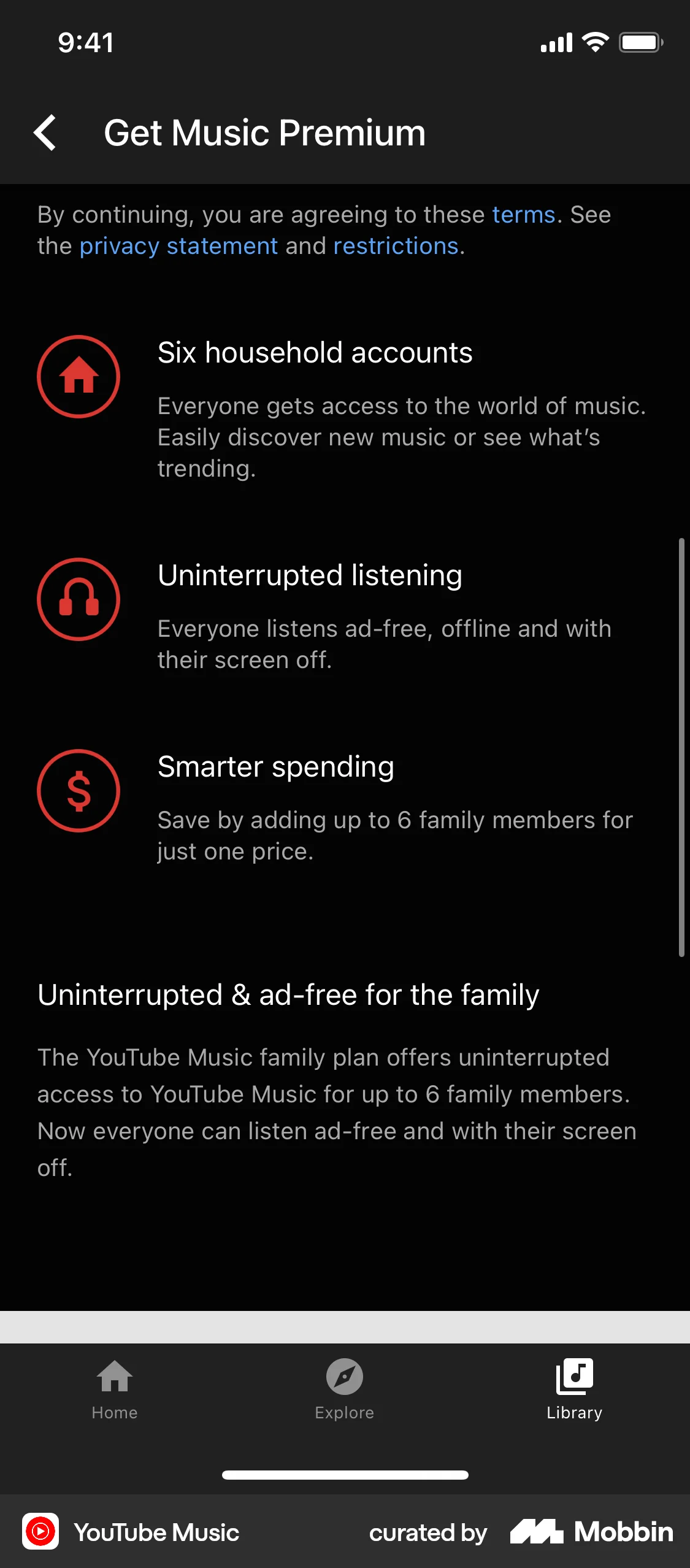 YouTube Music iOS screen containing Icon UI element