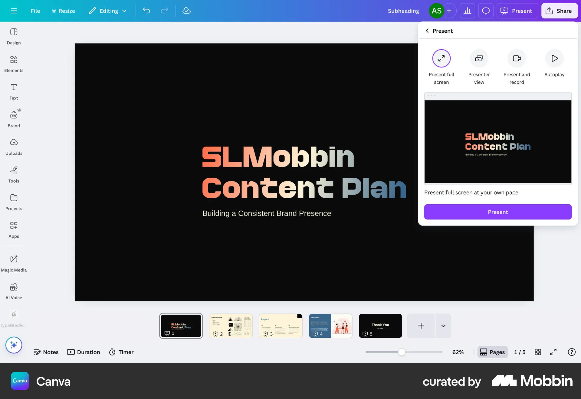 Canva Web screen containing Tab UI element