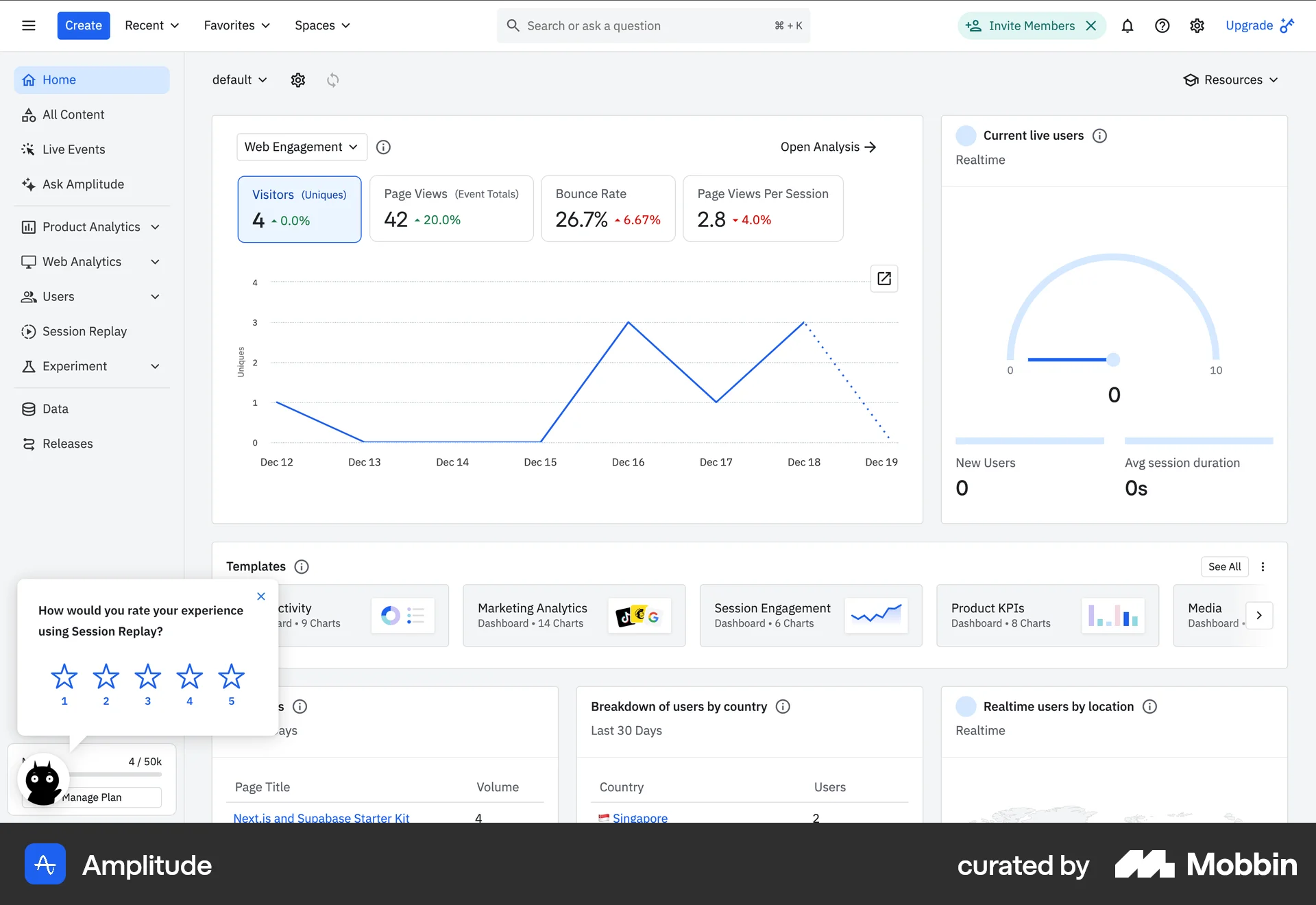 Amplitude Web screen containing Rating Control UI element