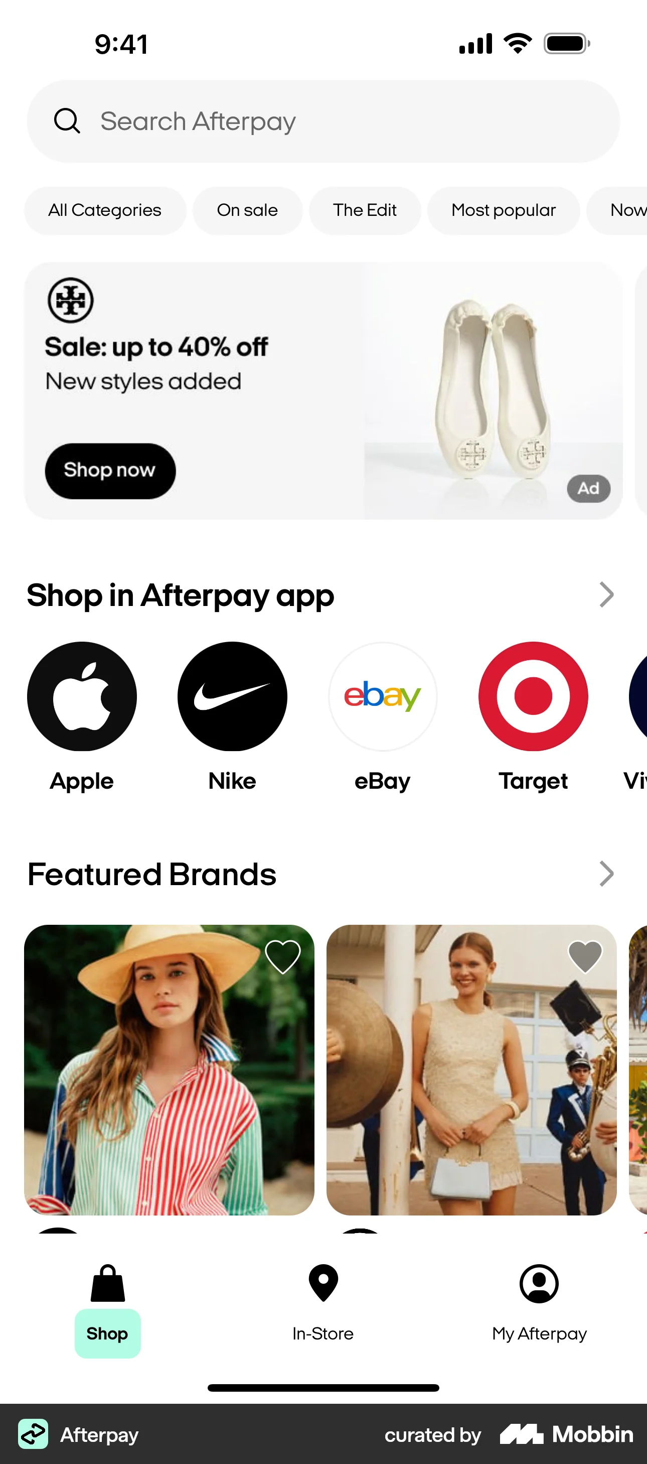 Afterpay iOS Bank App Design screen