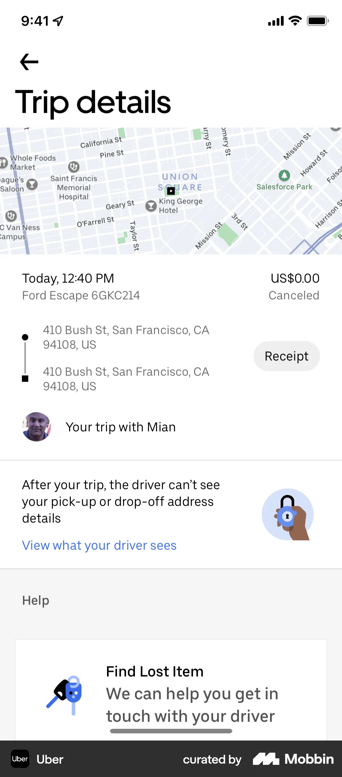 Uber iOS Order History screen