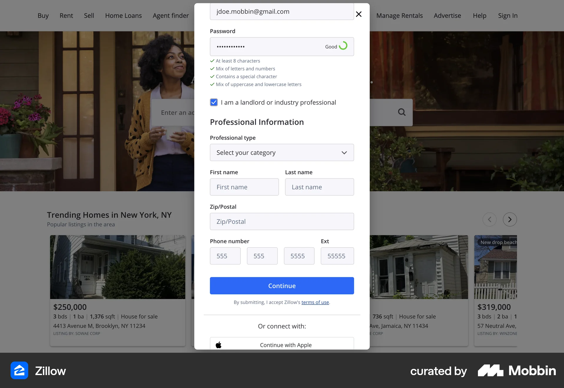 Zillow Web Real Estate App screen