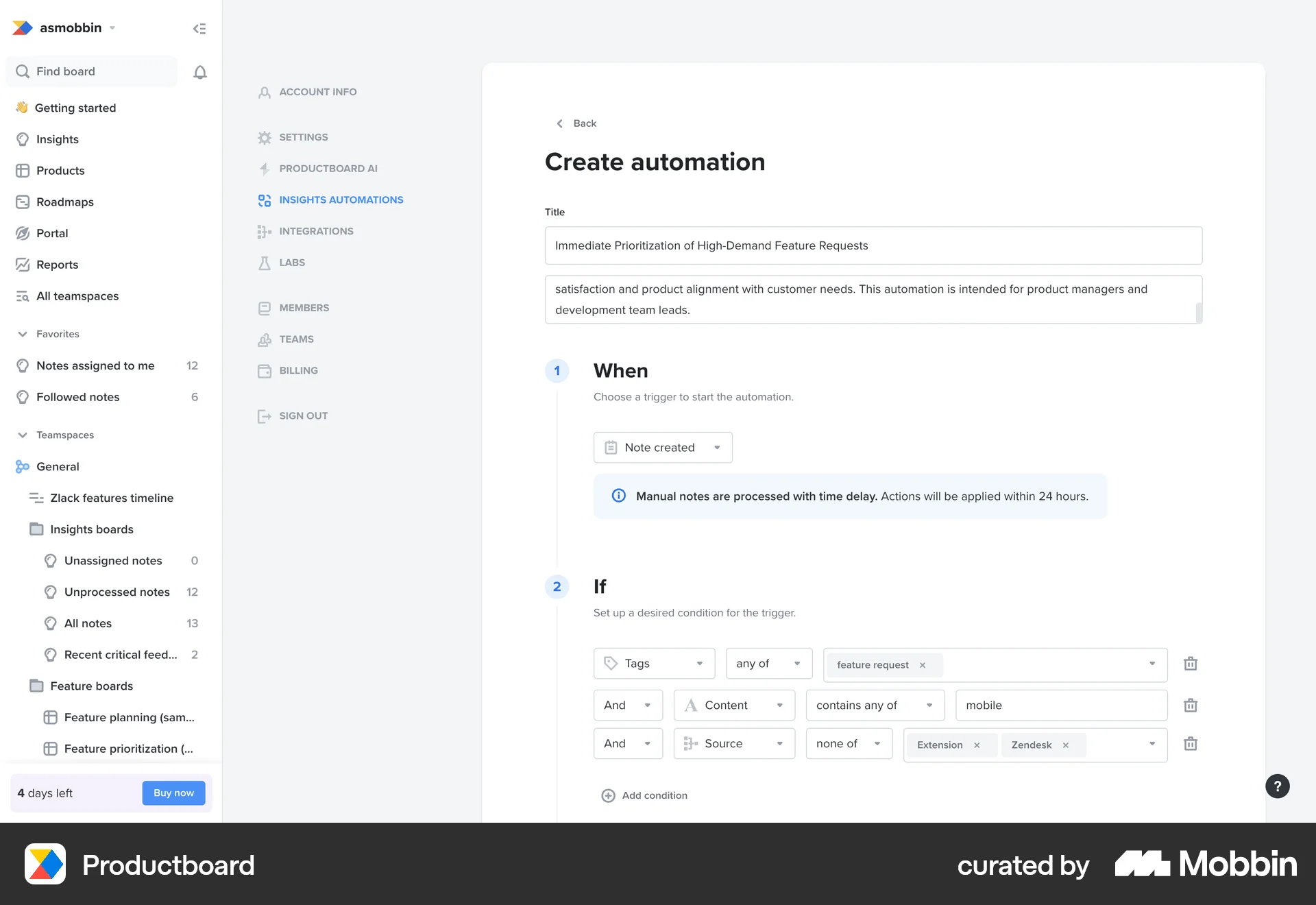Productboard Web Progress screen