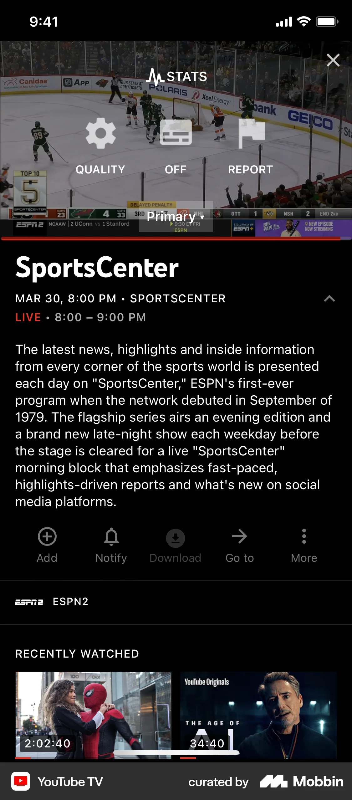 YouTube TV iOS TV Show & Movie Detail screen