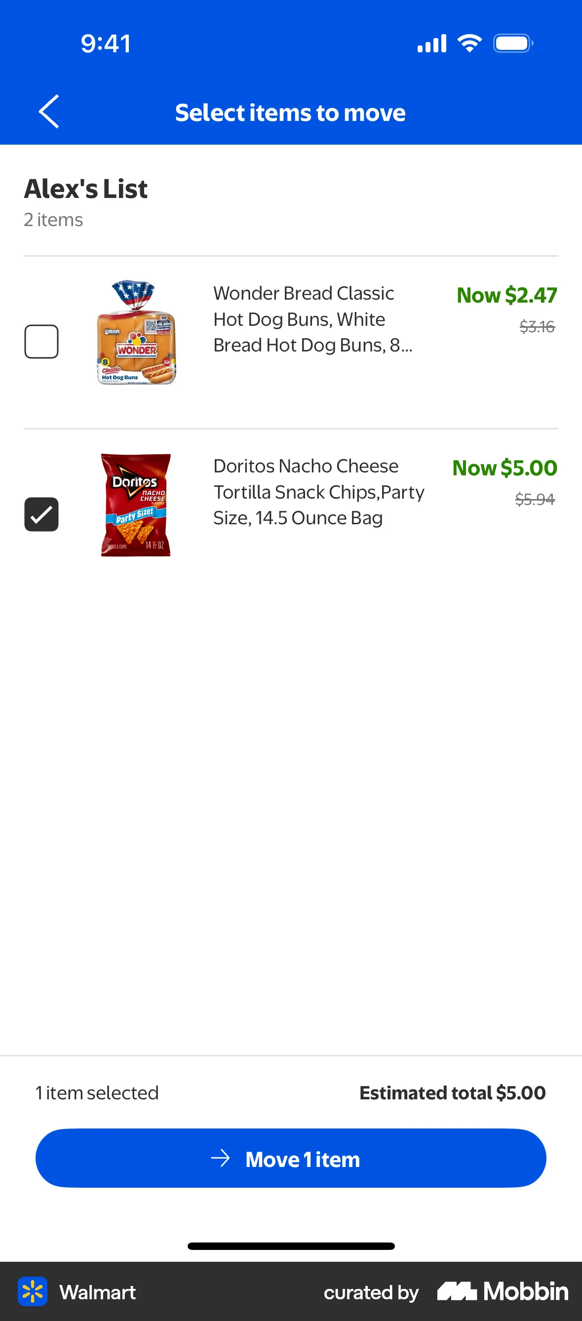 Walmart iOS Move screen