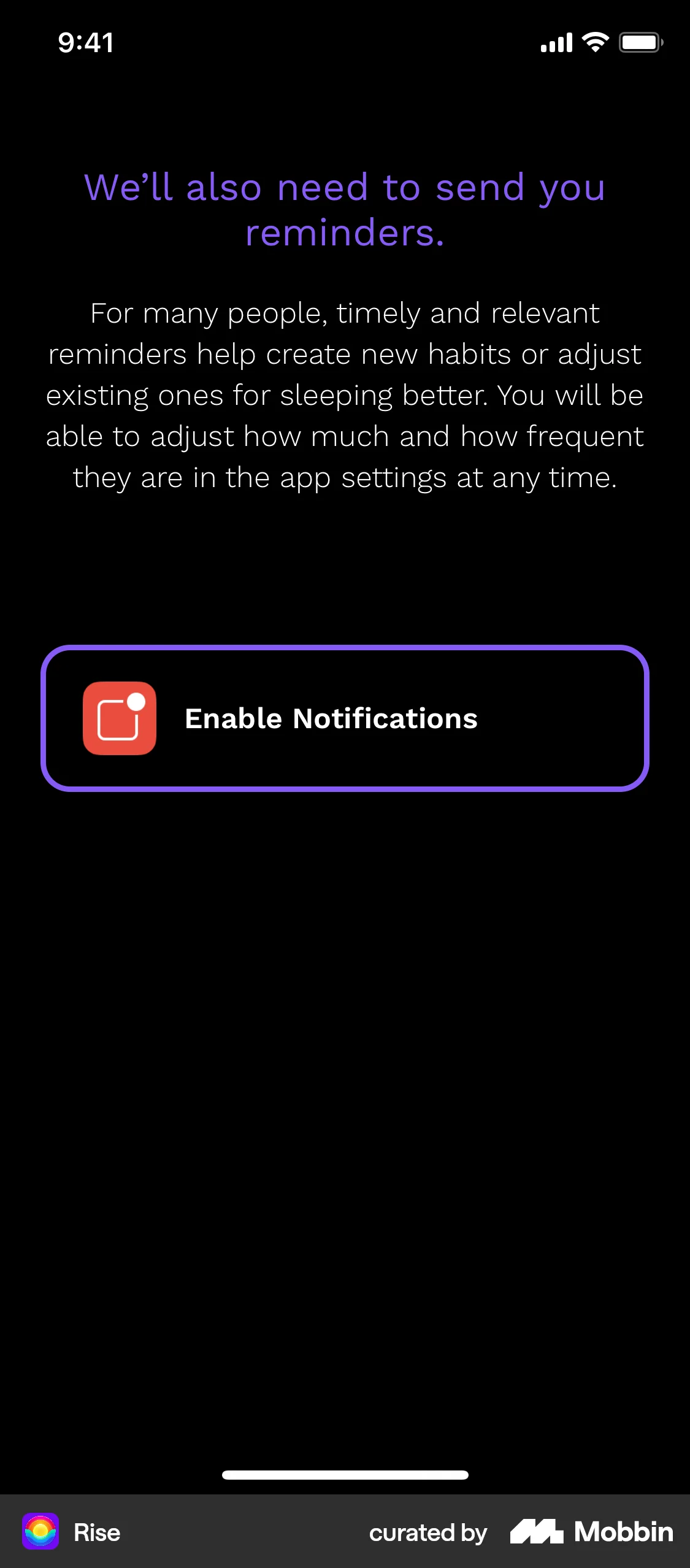 Rise iOS Permission screen