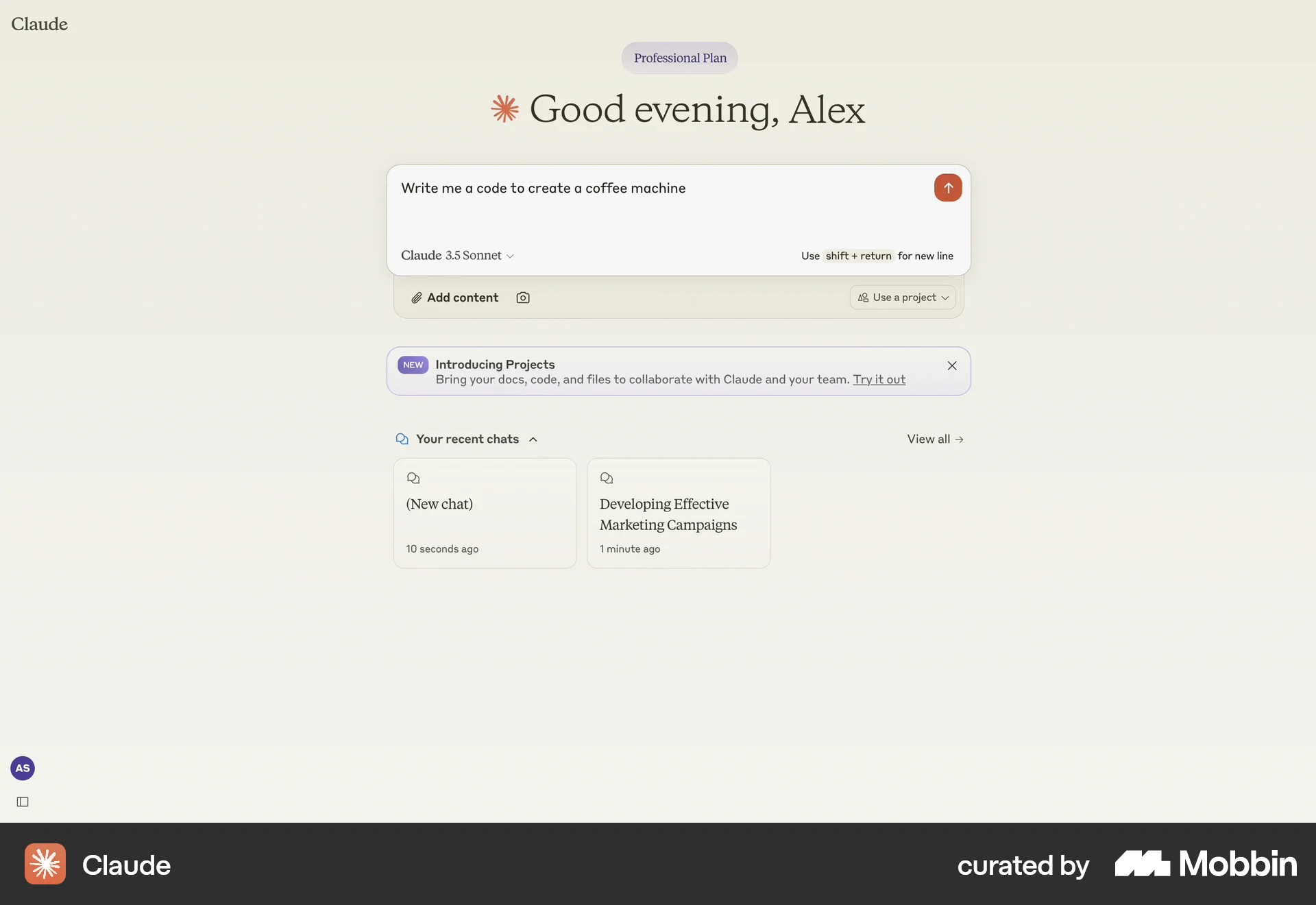 Claude Web screen containing Keyboard Key UI element