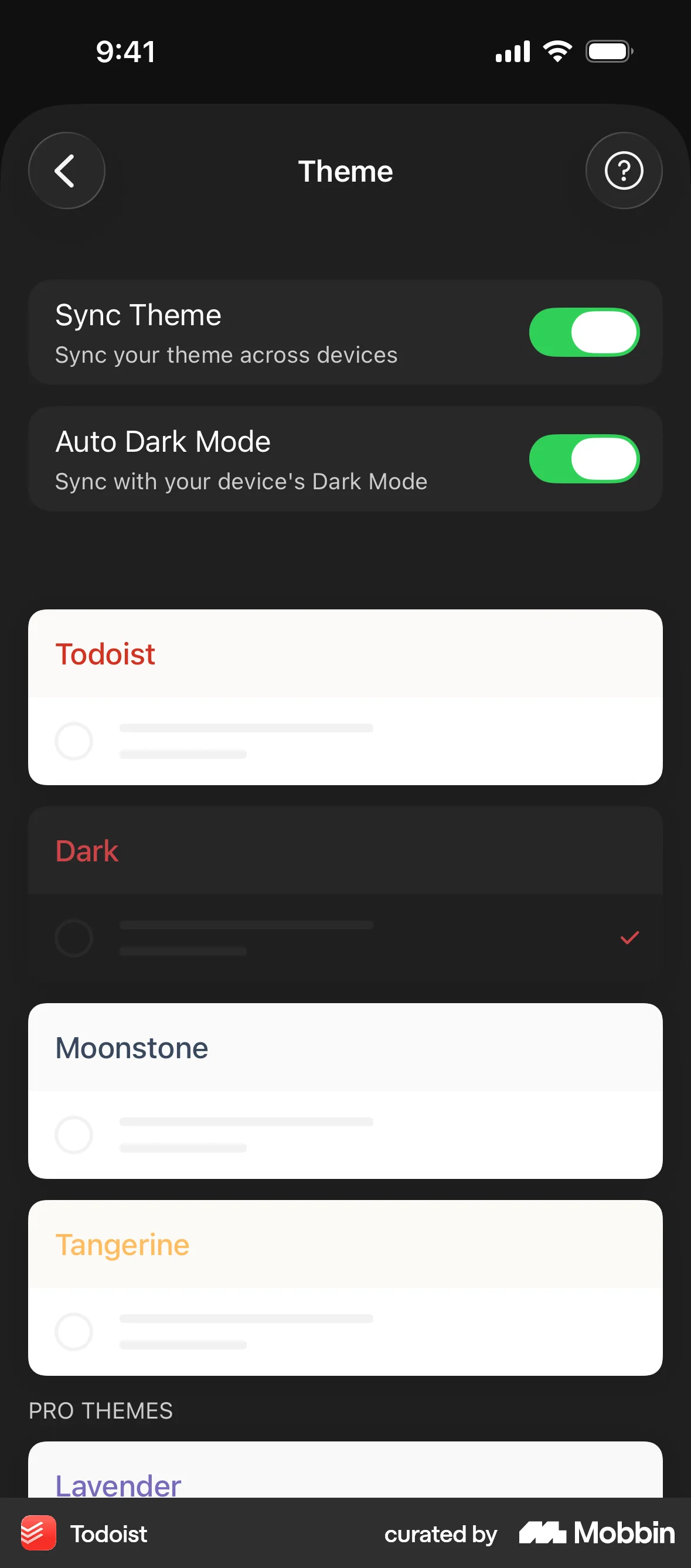 Todoist iOS Dark Mode screen