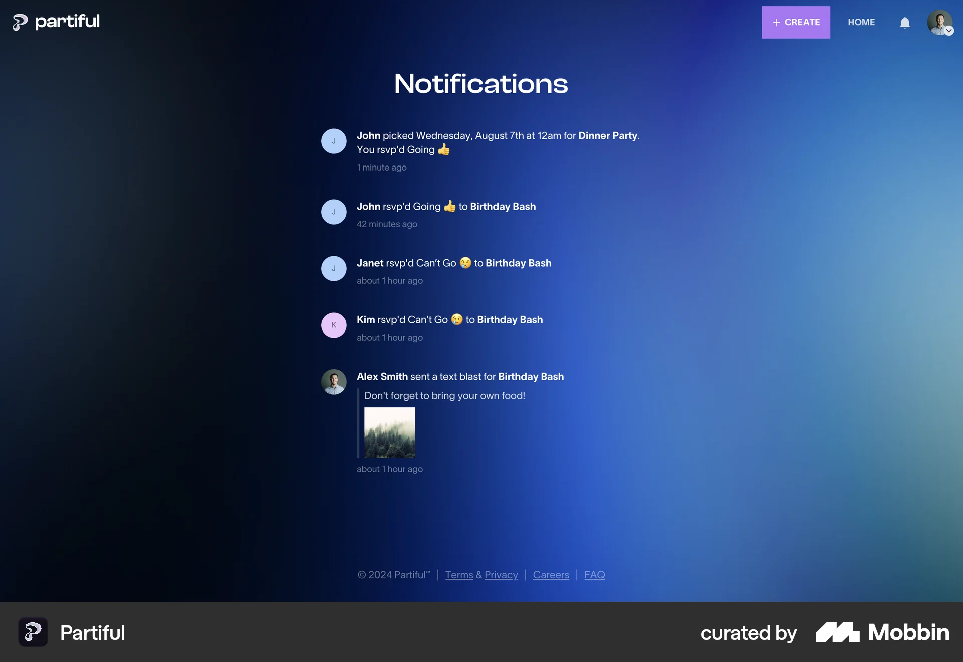 Partiful Web Lifestyle App screen