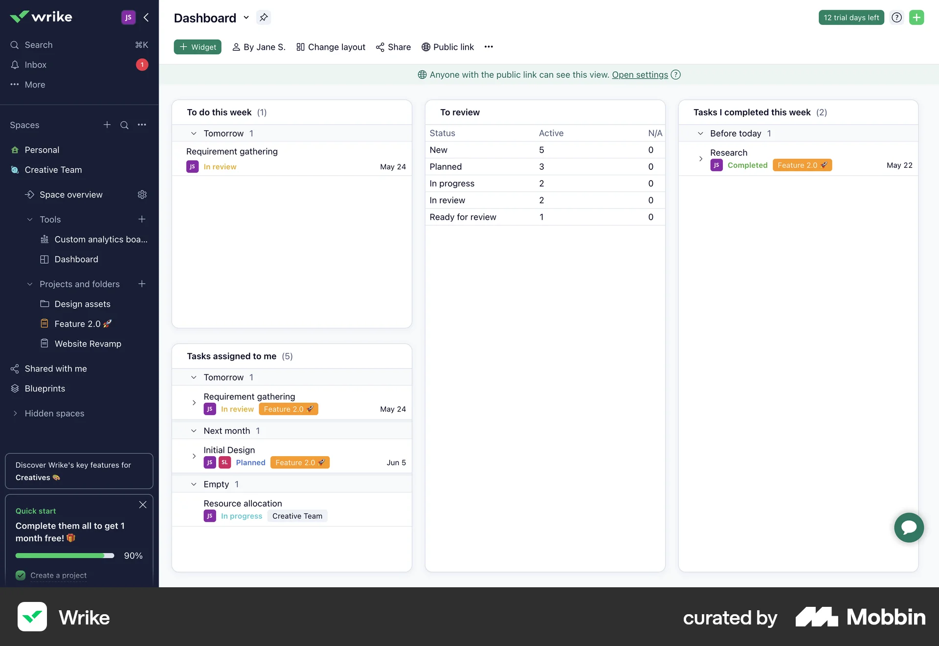 Wrike Web Multi-Column Layout screen