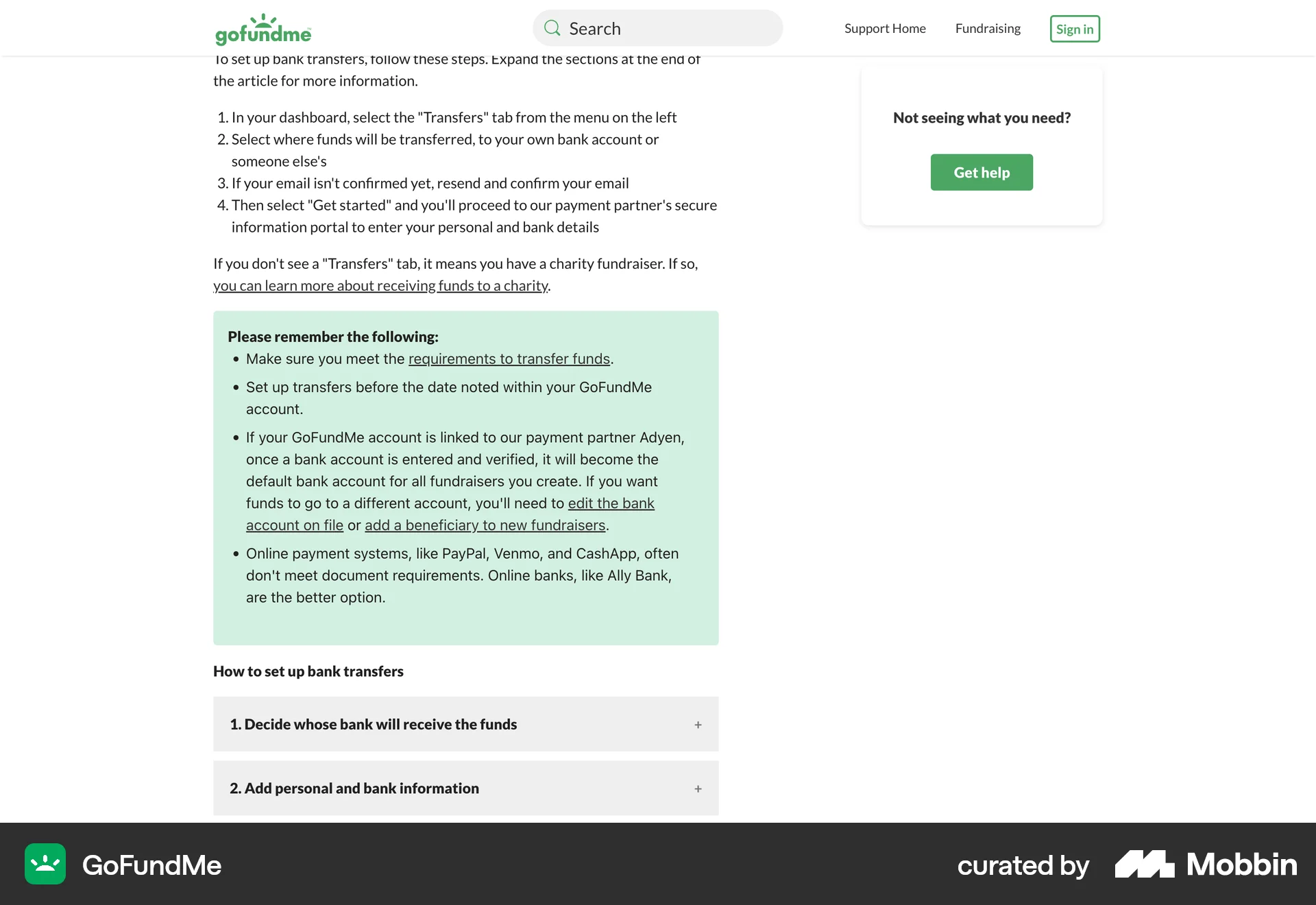 GoFundMe Web Article Detail screen