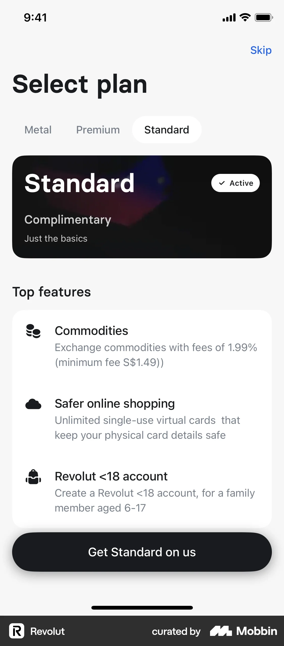 Revolut iOS screen containing Tab UI element