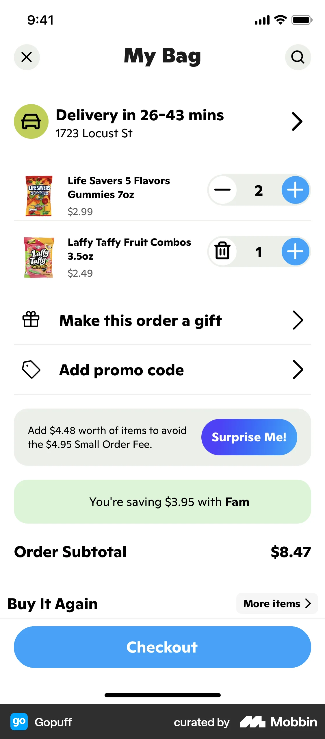 Gopuff iOS Mobile Shopping Cart screen