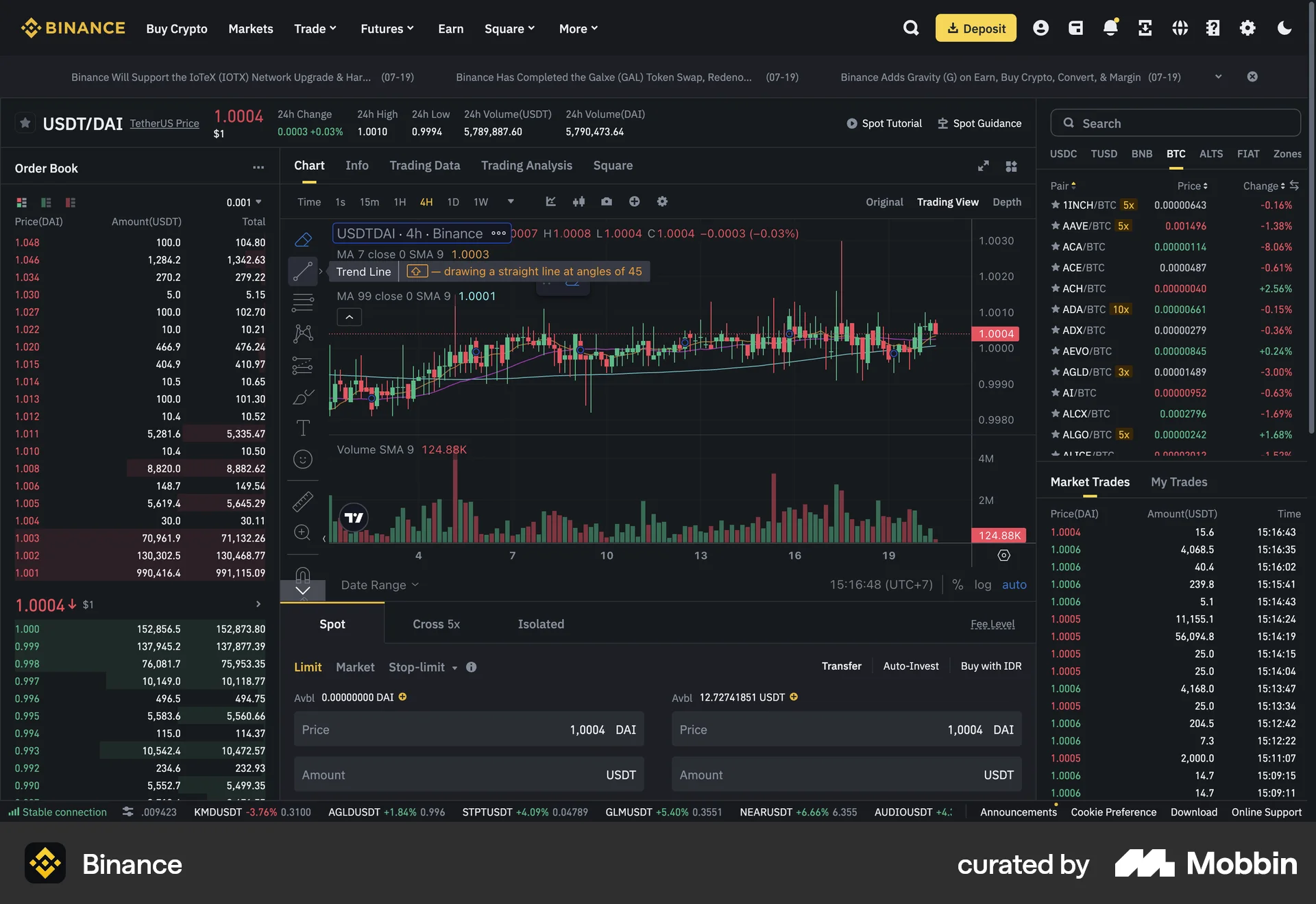 Binance Web screen containing Tooltip UI element